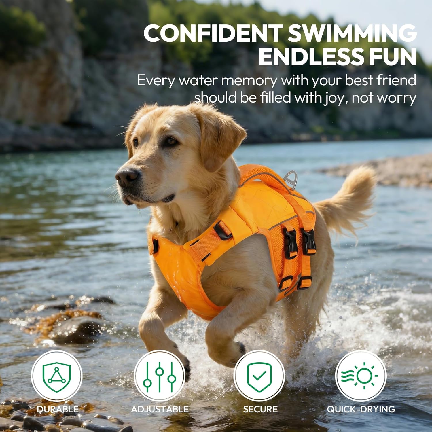 Detalle de KONVINIT Giubbotto di Salvataggio per Cani in Jell Orange: Sicurezza e Comfort in Acqua per Taglia L