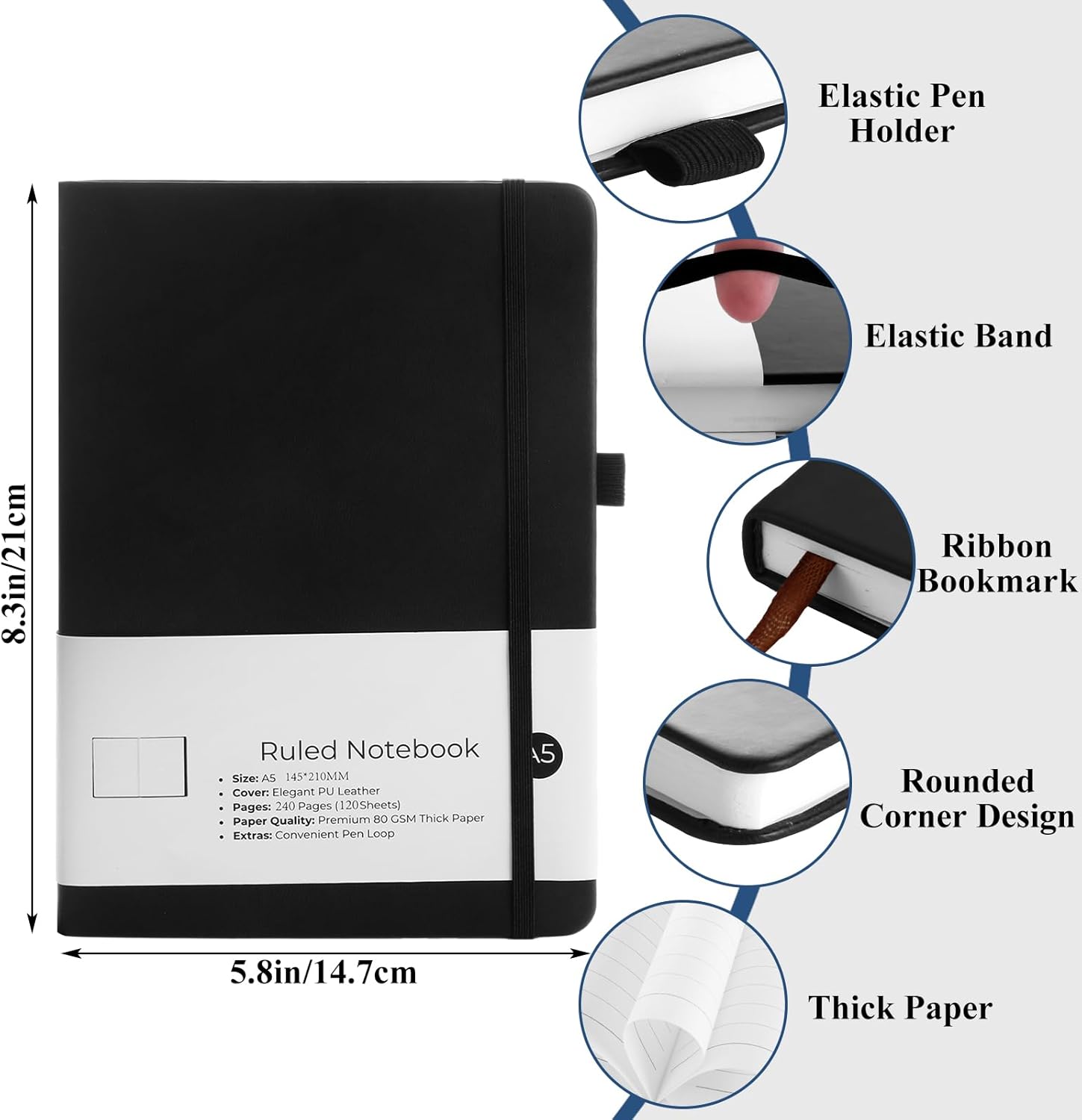 Detalle 2 de MIVIDE 8 Pack A5 Journal Notebook 240pp đź“”