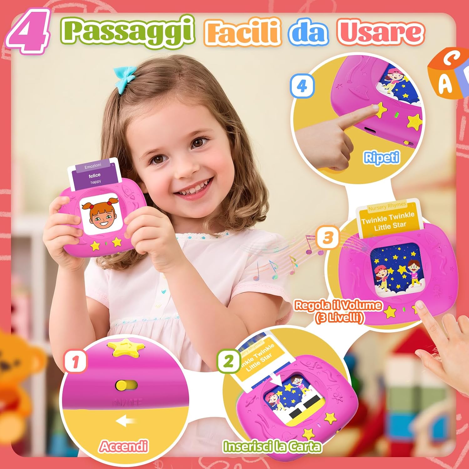 Detalle de Giochi Bambini 2 Anni: Flashcard Parlanti Italiano-Inglese, 216 Carte, 432 Parole, 25 Temi (HOMESTEC)