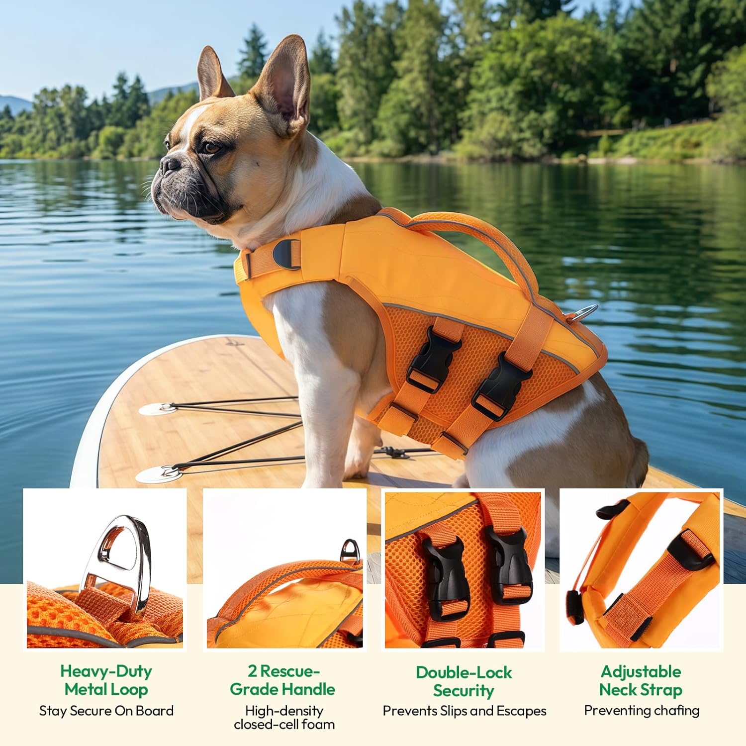 Detalle de KONVINIT Giubbotto di Salvataggio per Cani in Jell Orange: Sicurezza e Comfort in Acqua per Taglia L