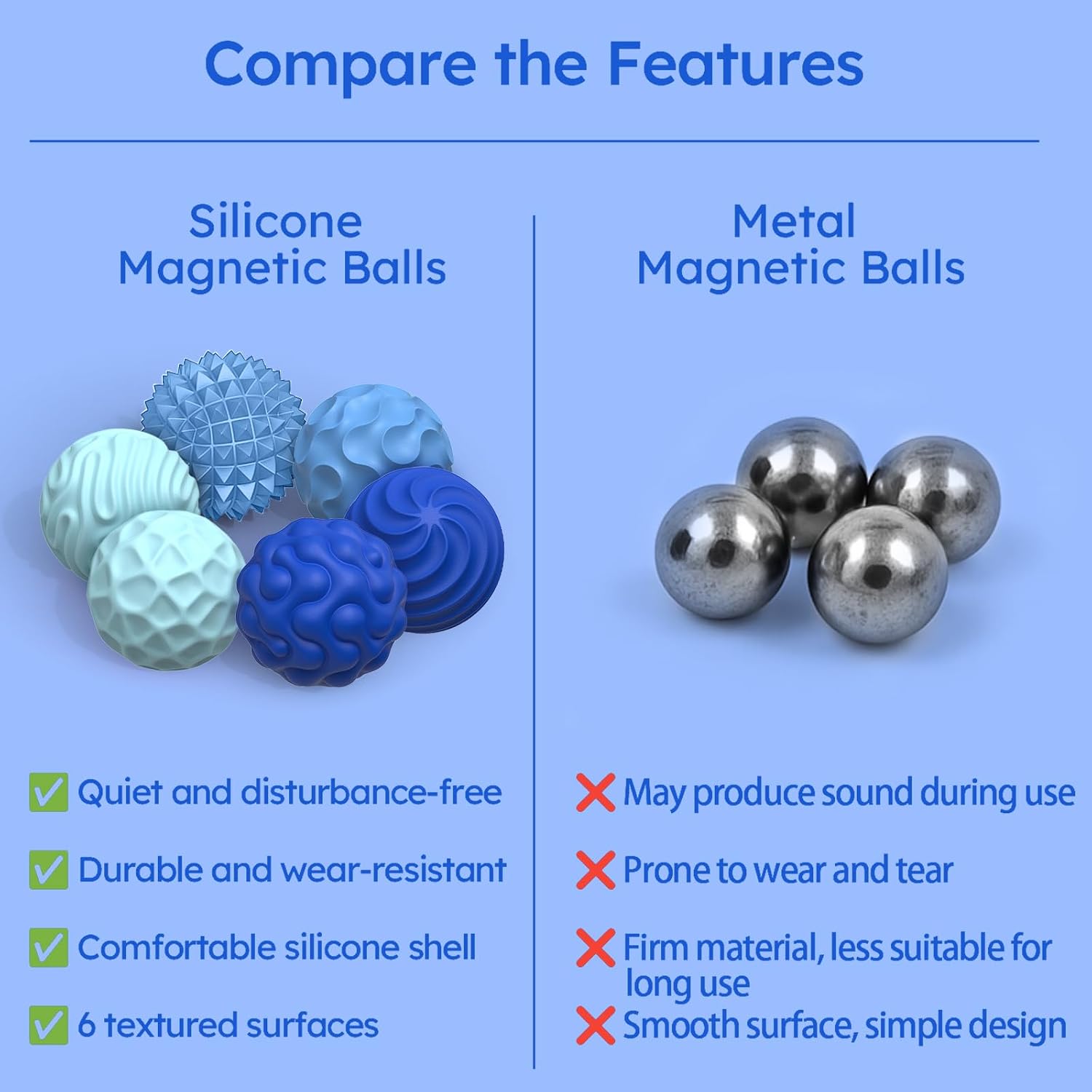 Thumbnail 1 de Silicone Magnetic Balls: 6‑Piece Fidget Set for Quiet Stress Relief and Focus