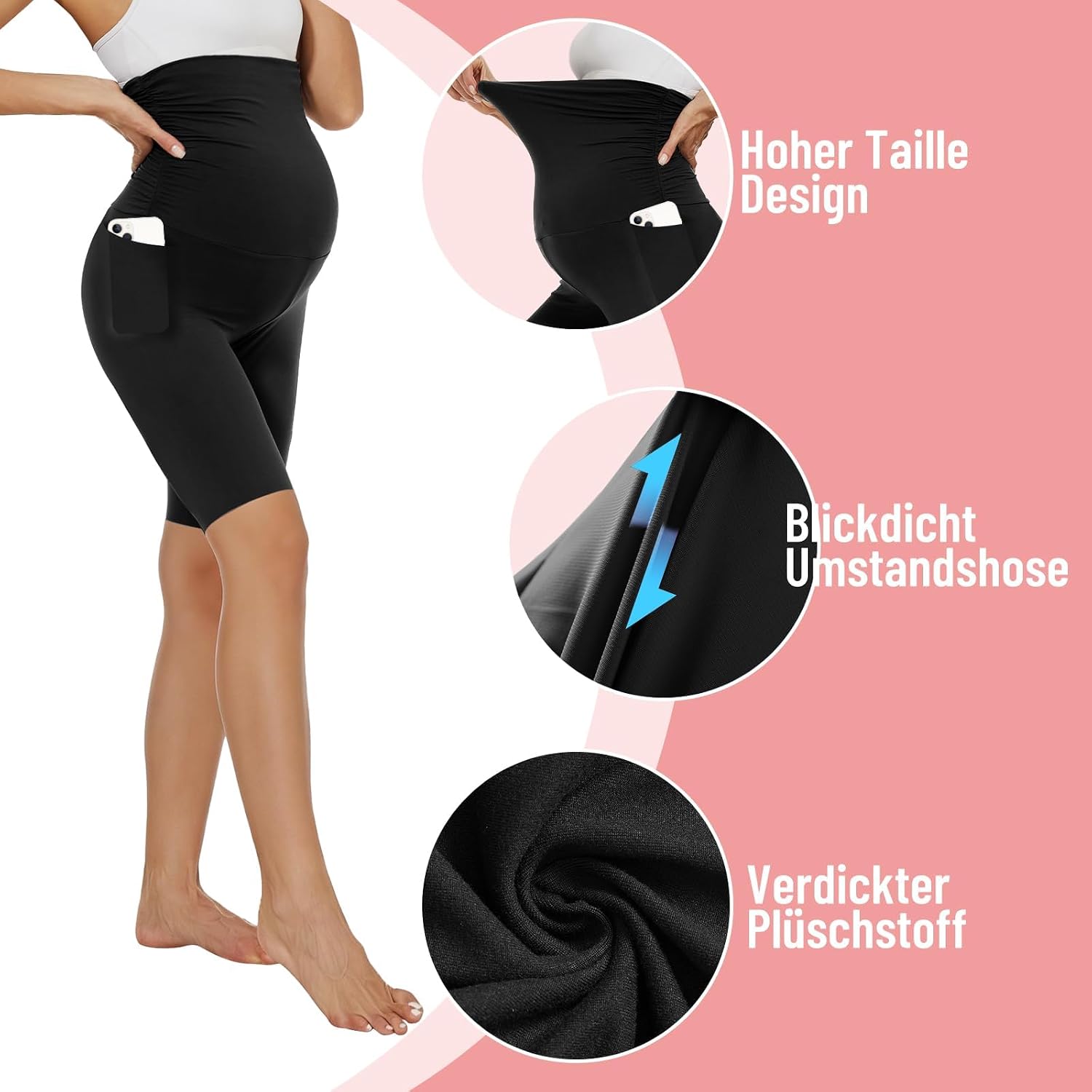 Detalle de AMIYOYO Umstandsleggings Kurz – High-Weniger Bauchunterstützung, blickdicht, atmungsaktiv