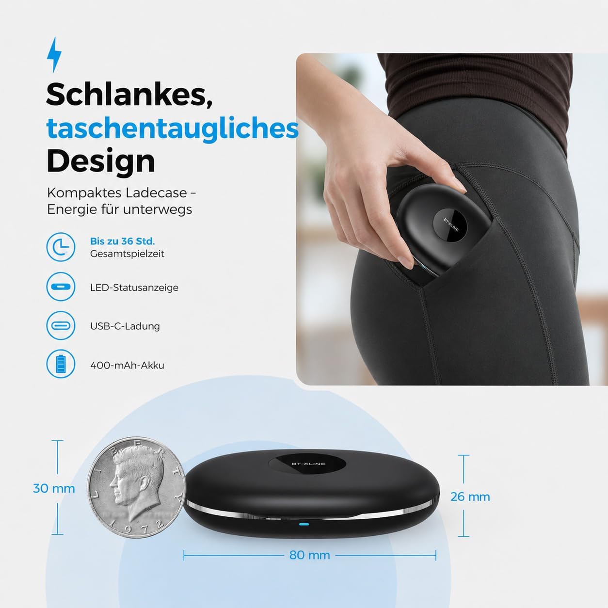 Detalle de Micool Open-Ear Kopfhörer Bluetooth 6.0 – Clip-On Open-Ear, 36 Stunden Akku, Geräuschreduzierung, sportlich & komfortabel