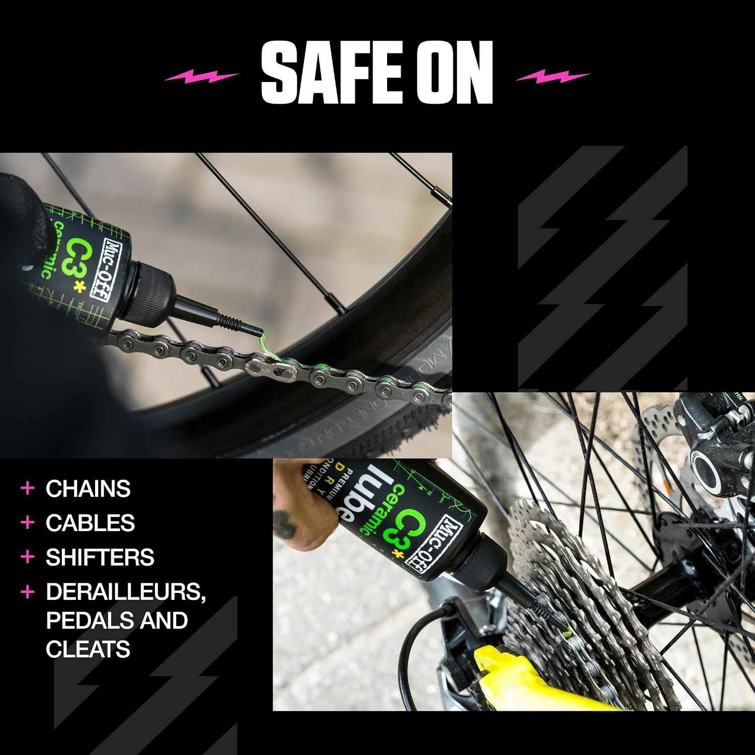 Detalle de Muc-Off C3 Lubrifiant Chaîne de Vélo – Ceramic Dry Lube 120 ml, traceur UV, pour conditions sèches et poussiéreuses