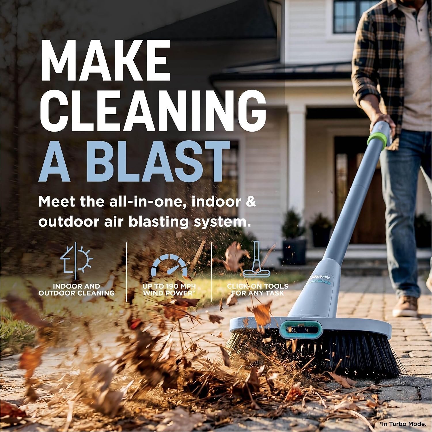 Detalle de Shark BlastBoss All-in-One Cordless Air Blasting System with BlastBroom – Sky AB2111UKBL