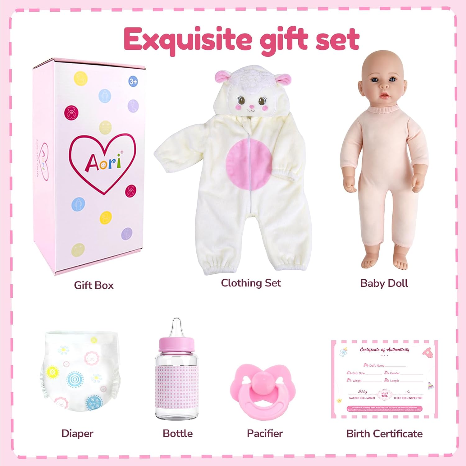 Thumbnail 6 de Aori Baby Doll Realistic 17-Inch with Feeding Kit: Safe, Poseable Realism for Kids, Parents, and Collectors