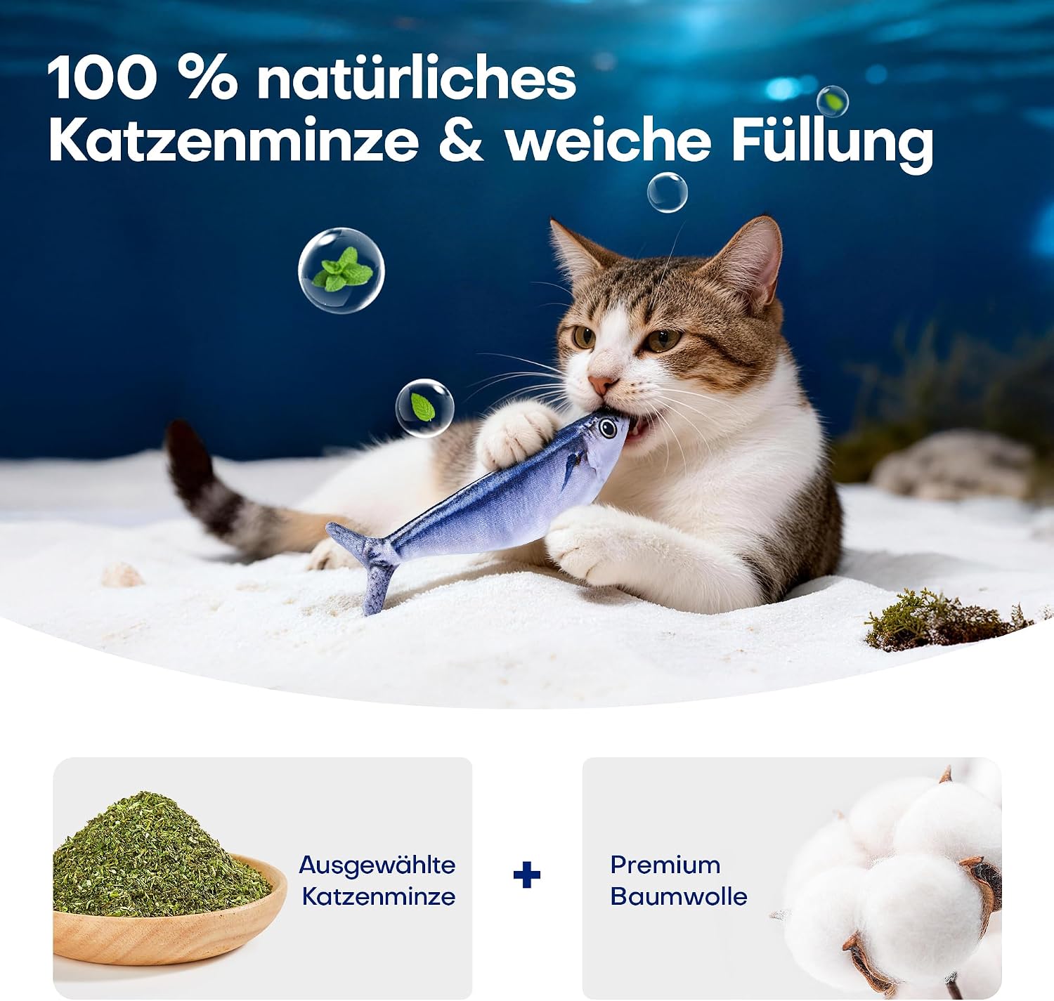 Detalle de Potaroma Katzenspielzeug – Interaktives, aufladbares Fisch-Spielzeug-Set (3er) mit Katzenminze und 3 Flattermodi