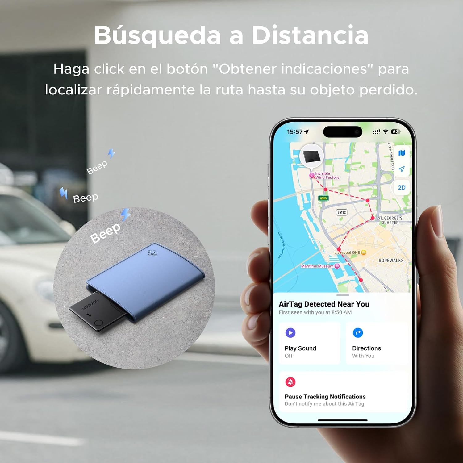 Detalle de UGREEN FineTrack wallet con localizzazione Apple Find My
