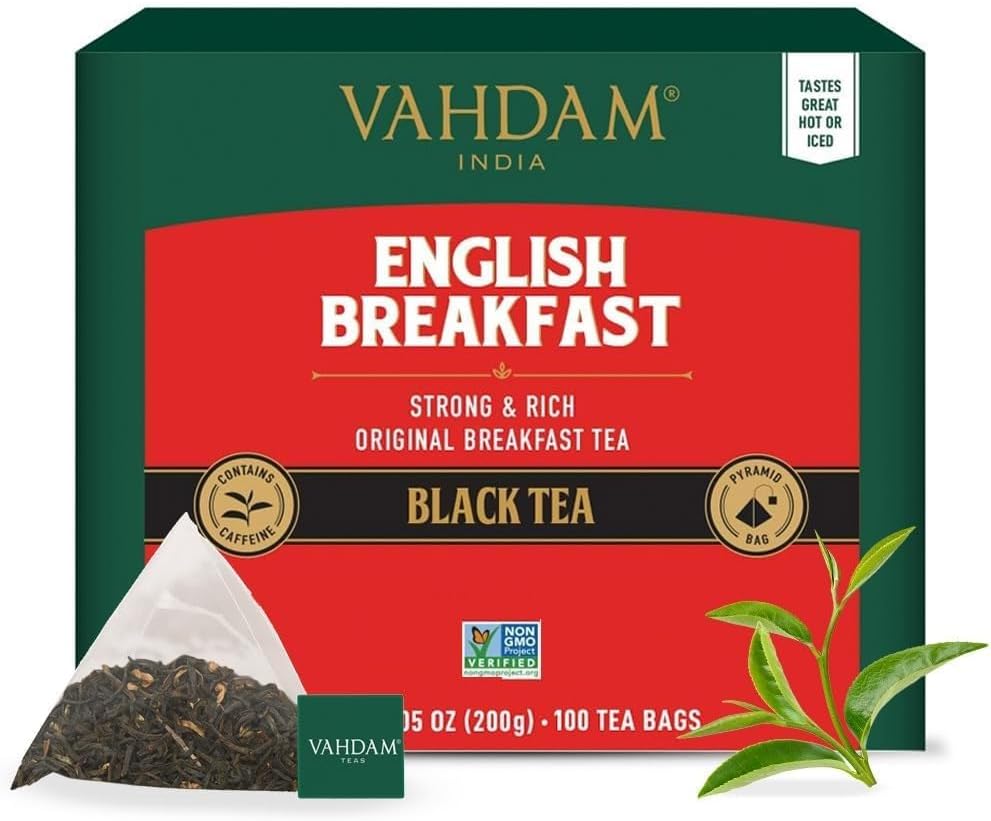 Detalle de VAHDAM English Breakfast: tè nero in bustine piramidali (100 pezzi) per una colazione robusta