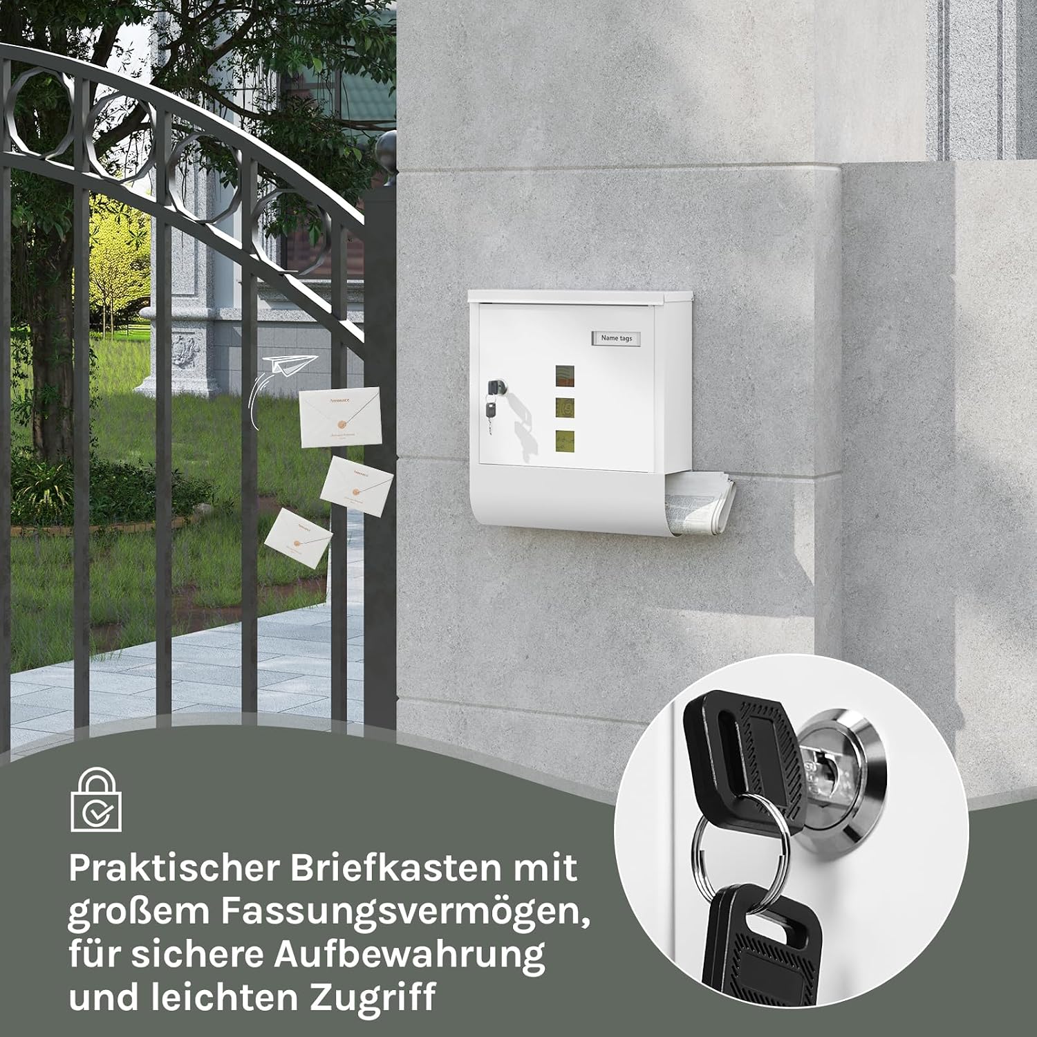 Detalle 2 de WOLTU Briefkasten mit Zeitungsfach 30,5x33,5x9 cm