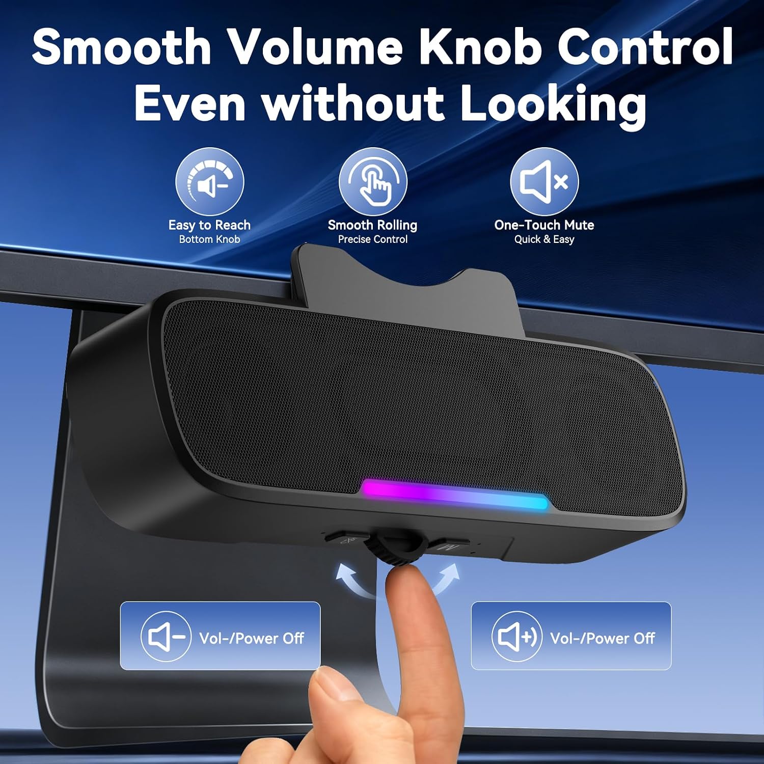 Detalle 2 de OHAYO Z1 Clip-On Computer Speaker, 16W Stereo, Bluetooth 5.3 and RGB