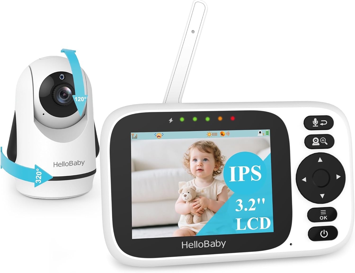 HelloBaby HB6339 No-WiFi Baby Monitor, 3.2-Inch Screen, Pan-Tilt Camera