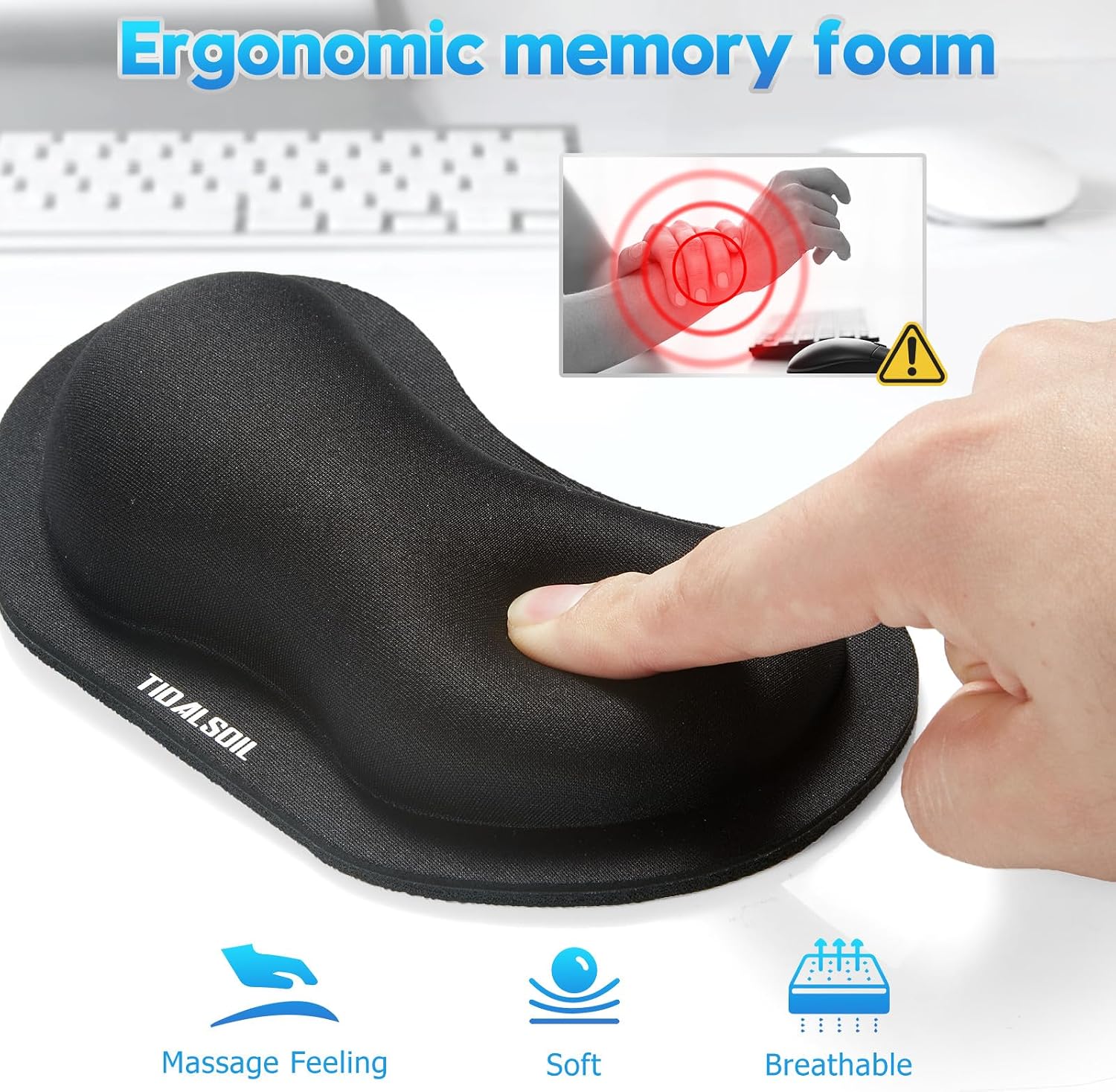 Detalle de TIDALSOIL Mouse Wrist Rest 2-Pack: Ergonomic Support with Anti-Slip Base