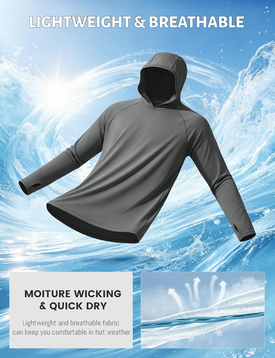 Detalle de MAGCOMSEN Men's Hoodies Sun Protection UPF 50+ Long Sleeve T Shirt