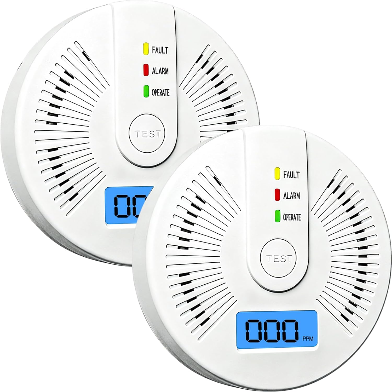Mini Carbon Monoxide Detector with LCD Display (2-pack) – Battery Powered CO Alarm for Home and Car