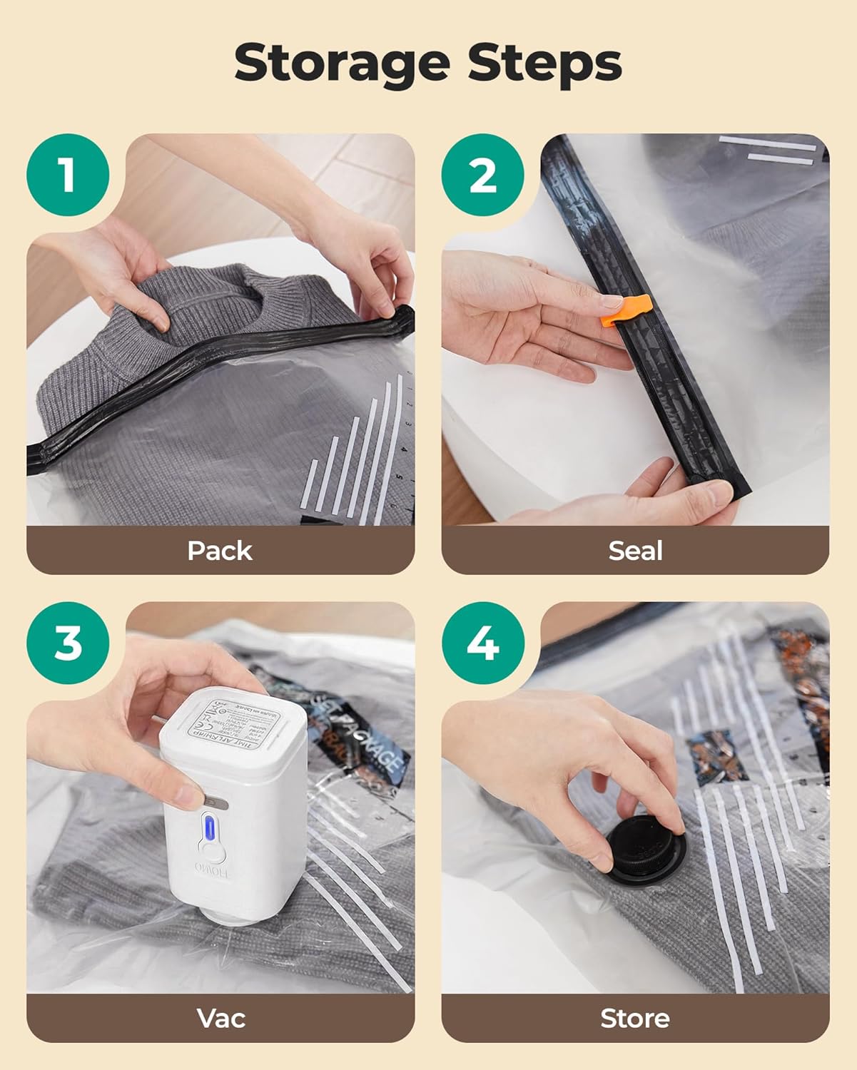 Detalle de BAGSMART Travel Vacuum Storage Bags with Mini Wireless Electric Pump (12-Piece Set)
