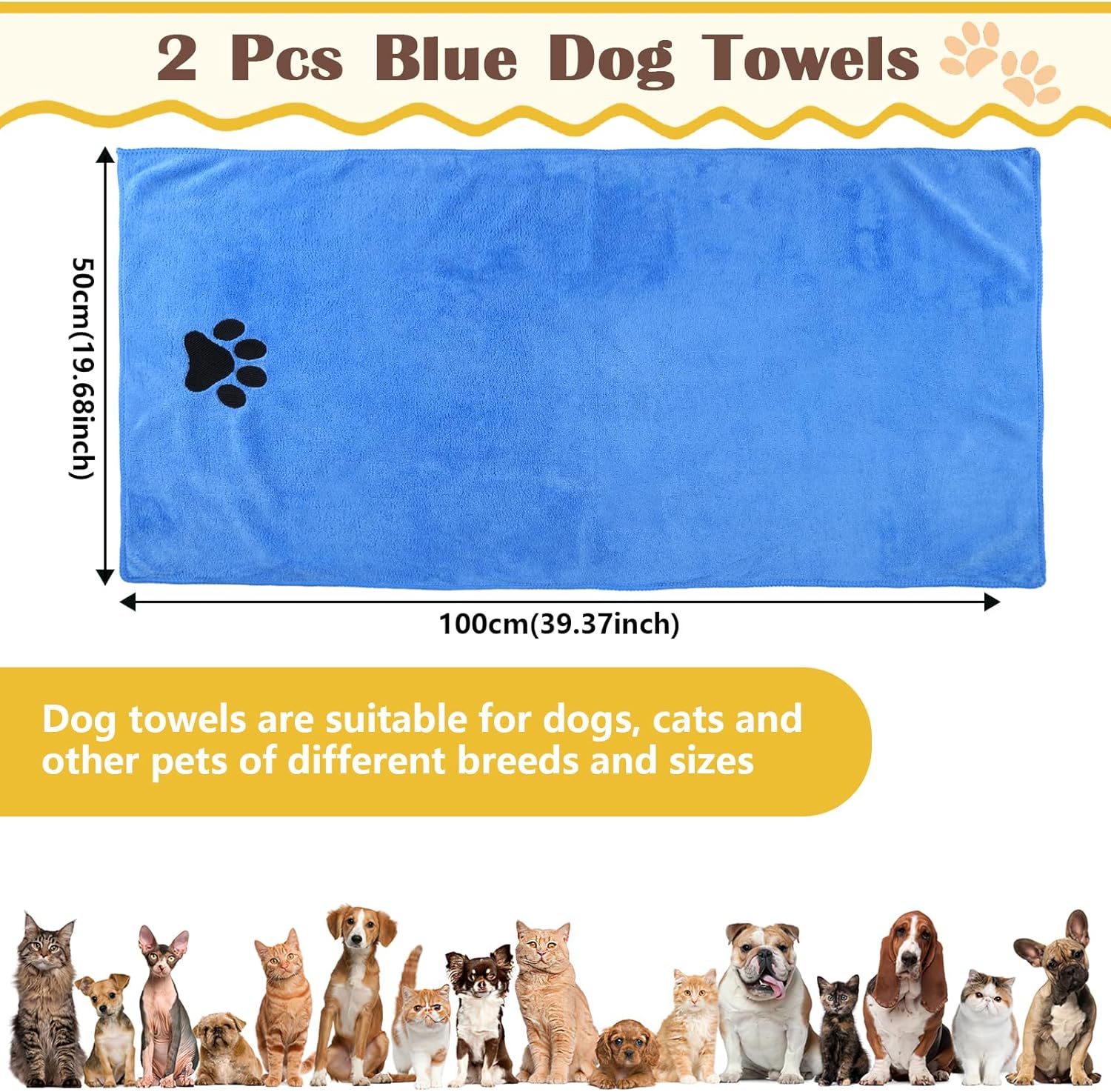 Thumbnail 1 de Deepton Hundehandtuch (2er-Set) extra saugfähig, schnell trocknende Mikrofaser – 100 x 50 cm, blau