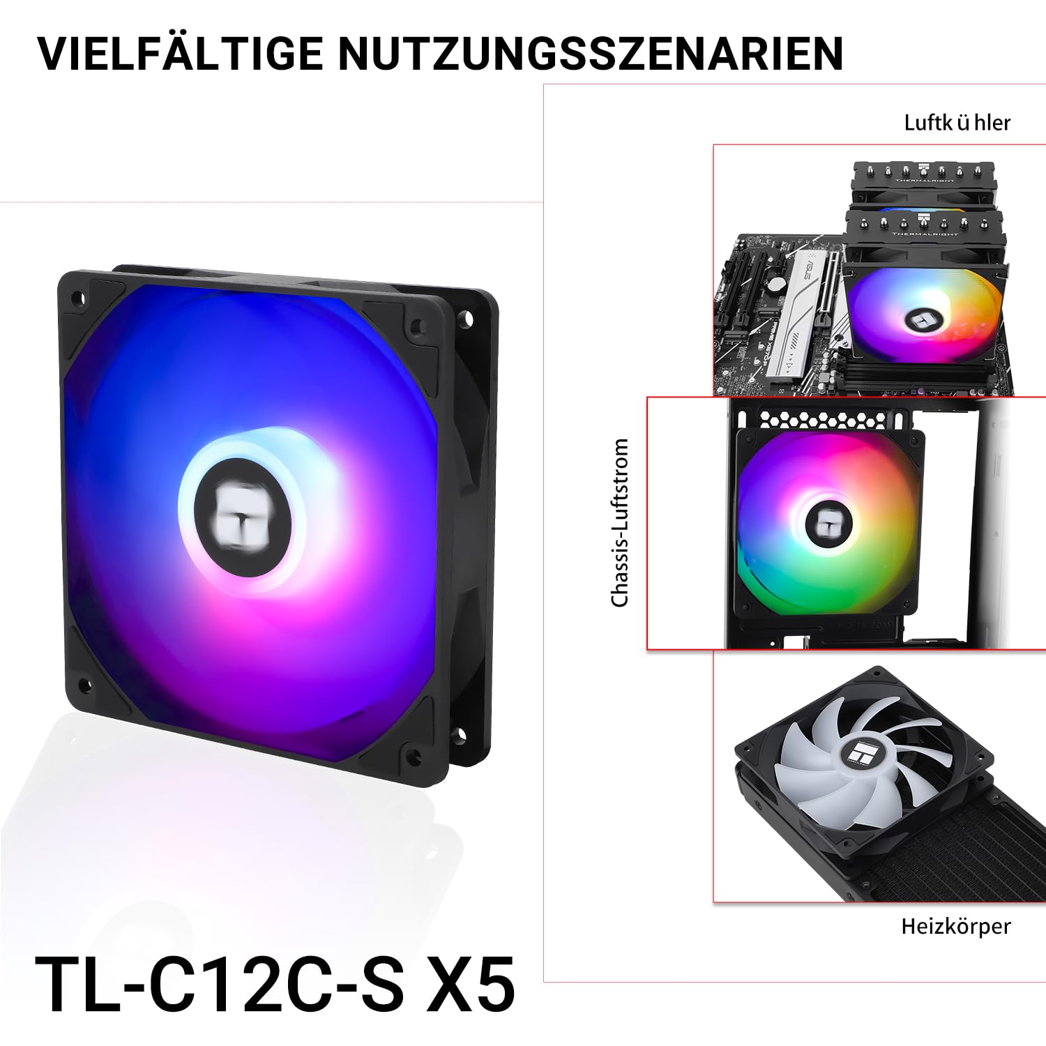 Thumbnail 6 de Thermalright TR-TL-C12C-S X5 120-mm PWM-ARGB-Lüfter (5er-Set) mit 5V-3-Pin-ARGB und 1550 U/min