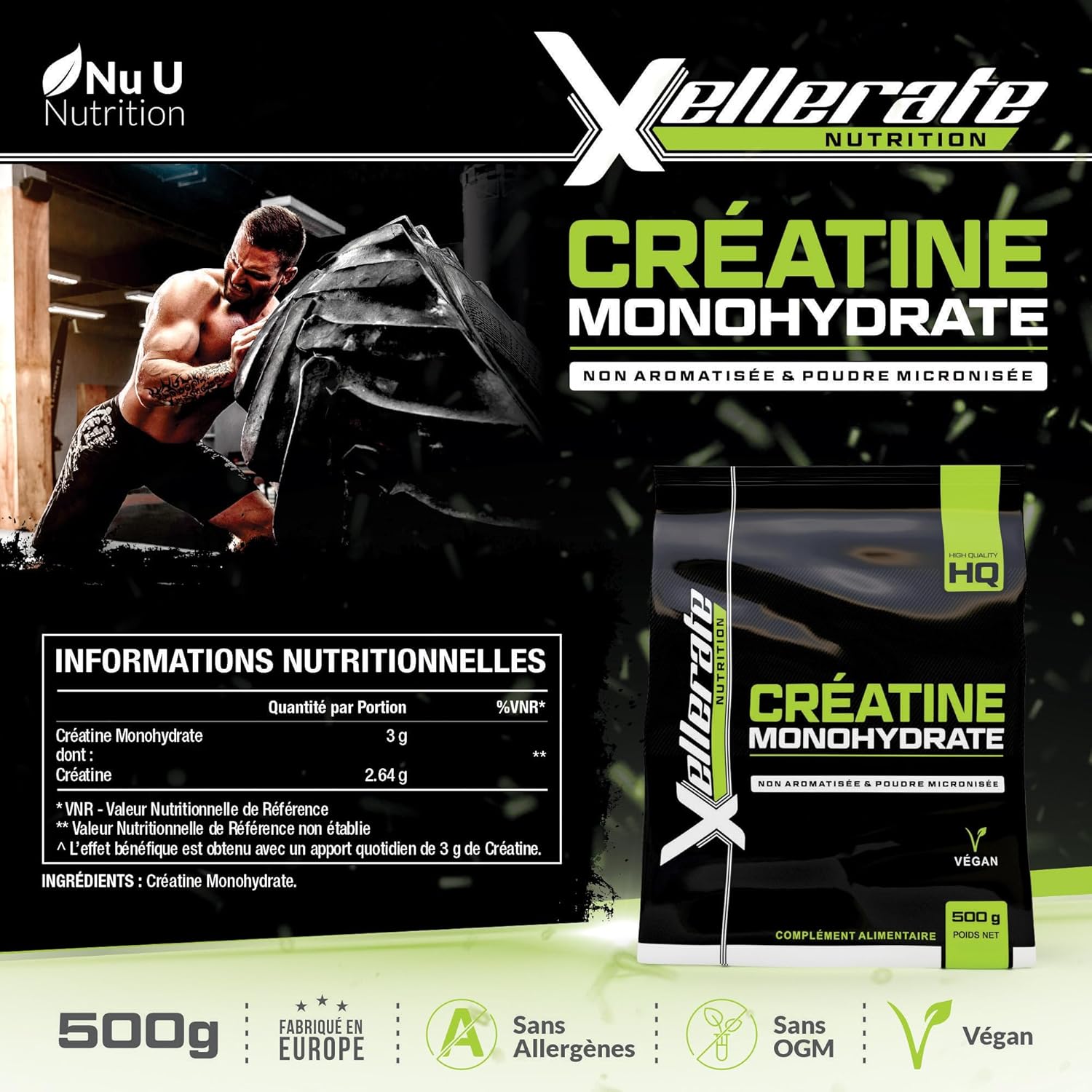Thumbnail 1 de Xellerate Nutrition Créatine Monohydrate 500 g - poudre micronisée 📋