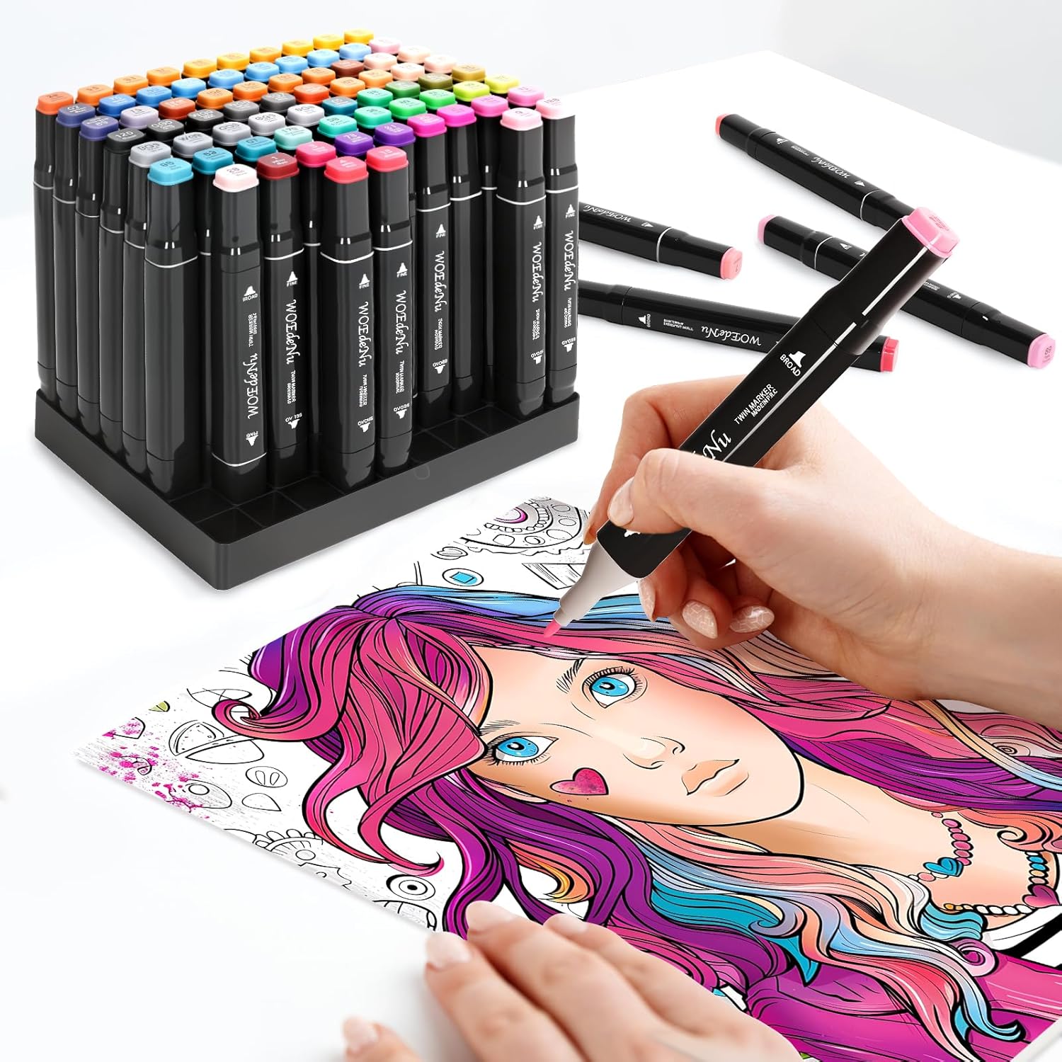 Thumbnail 4 de WOEDENU 168 Coloured Marker Set with Dual Tips, Carry Case & Storage Base