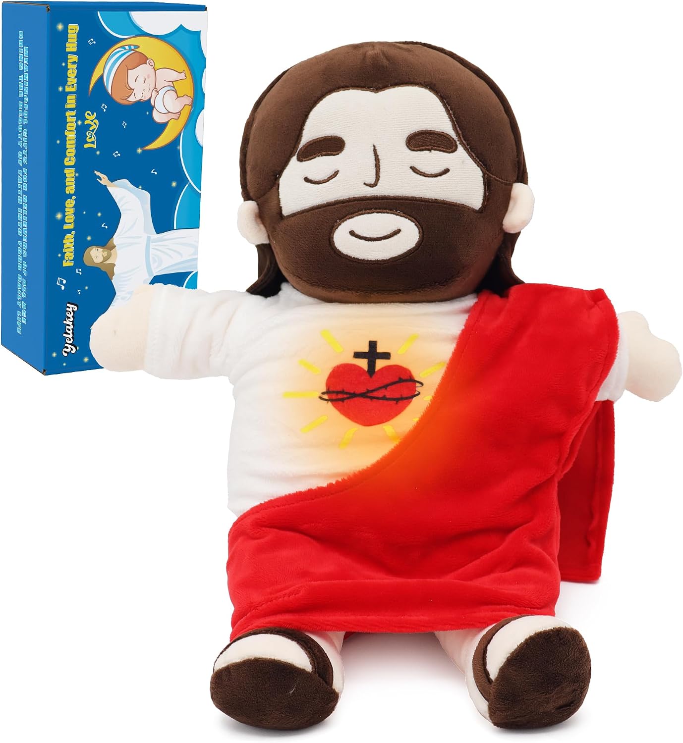 Yelakey Jesus Plush that Breaths (Red) — 13.8-Inch Breathing Jesus Stuffed Doll