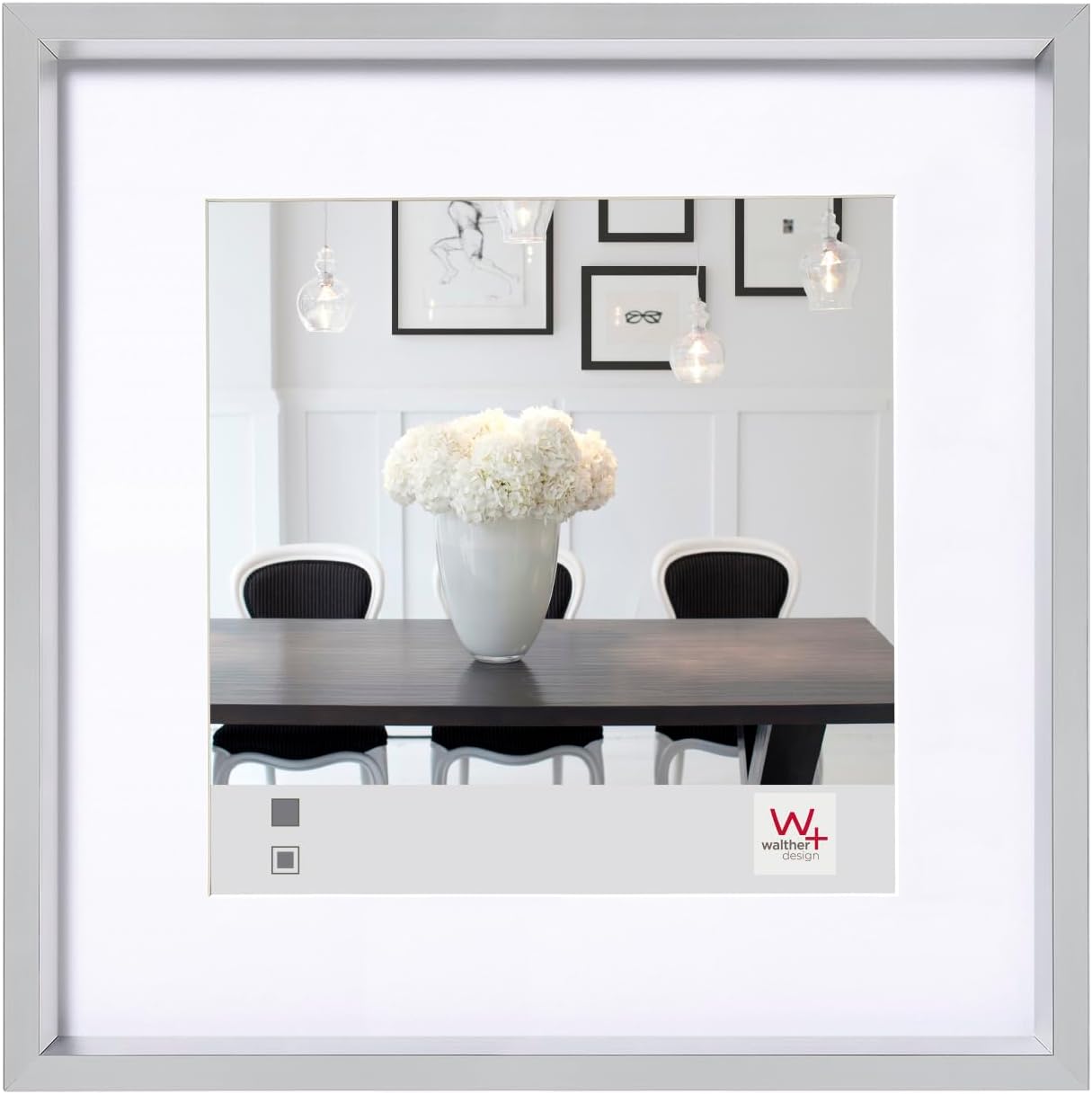 Walther Cadre Photo Design Argent 40 x 40 cm avec Passe-Partout – cadre Plastique Style Acier