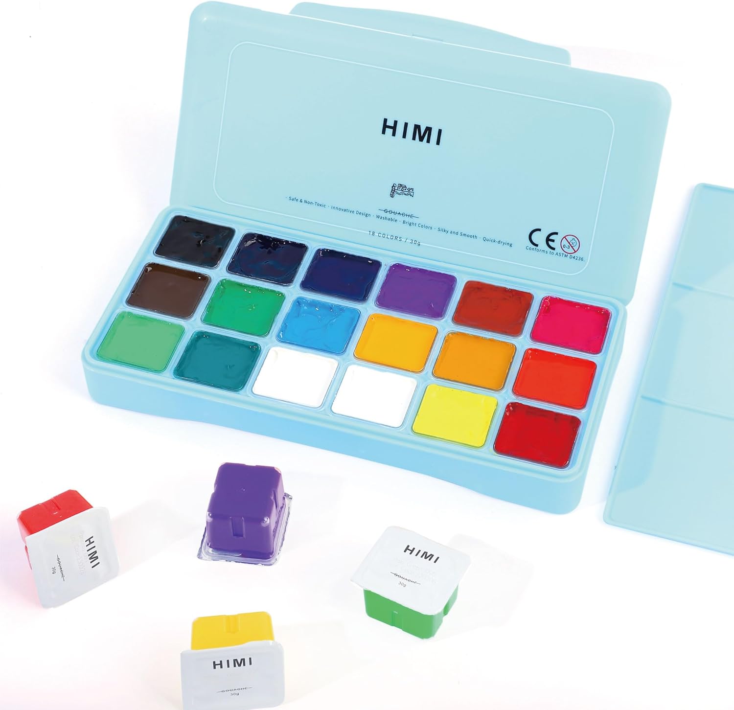 Thumbnail 6 de HIMI Kit de Gouache 18 Couleurs 30 ml – Étui portable et tasse de gelée, non toxique