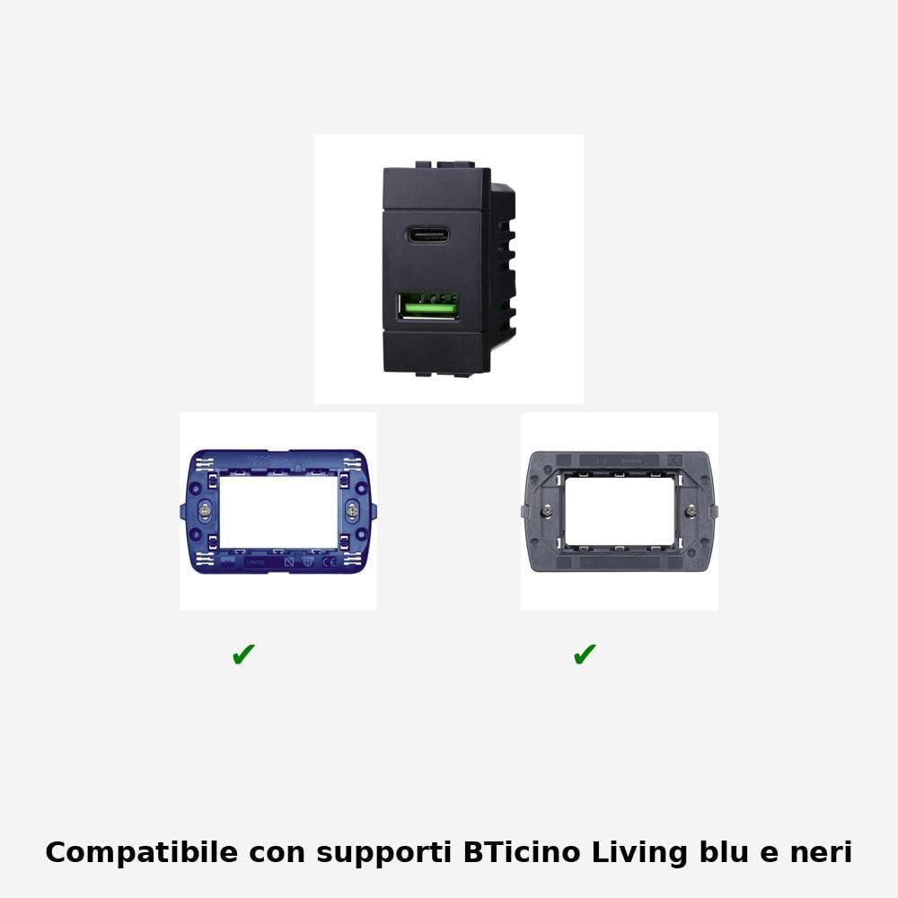 Detalle 2 de IXTRIMA Modulo doppio USB 3,1A USB-C + USB-A