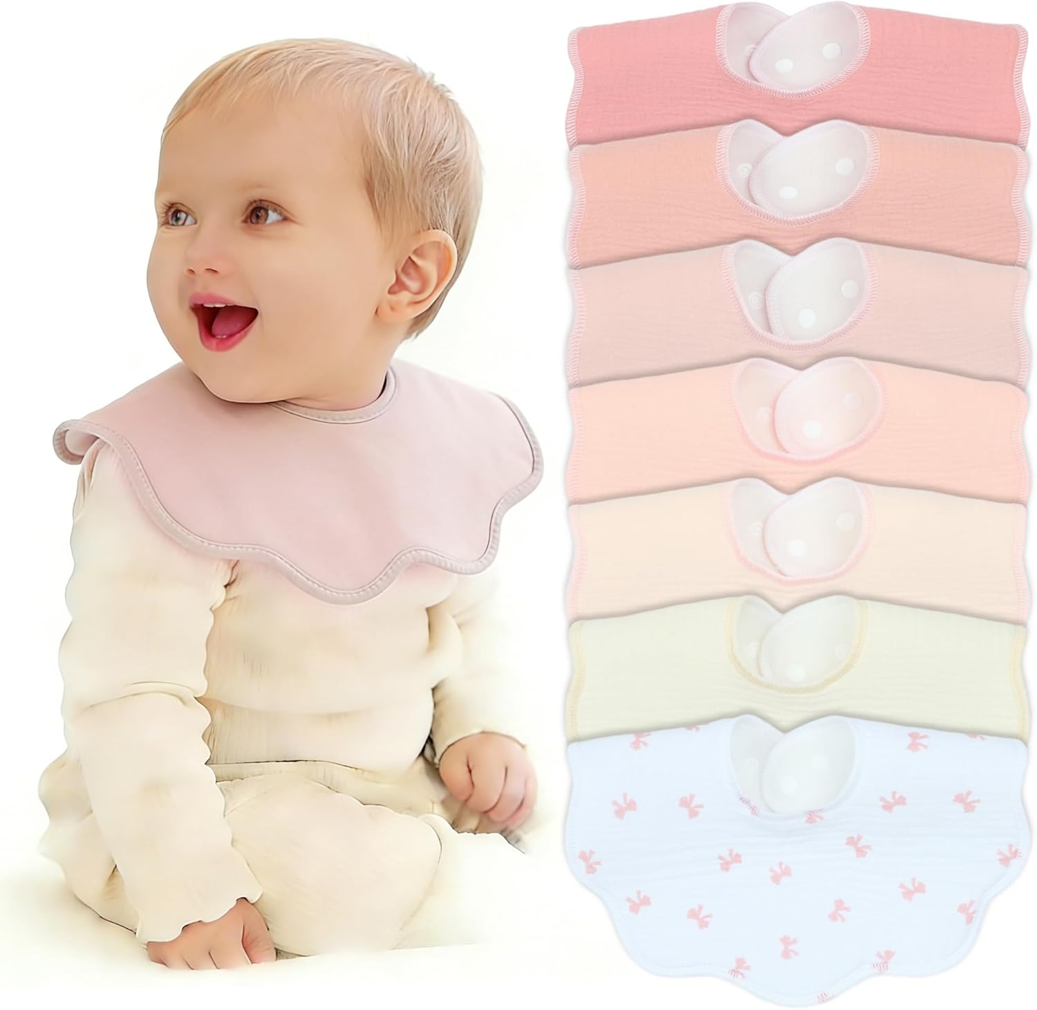 Detalle de Benoxine Muslin Baby Bibs – Soft, Absorbent Dual-Layer Dribble Bandana (7-Pack)