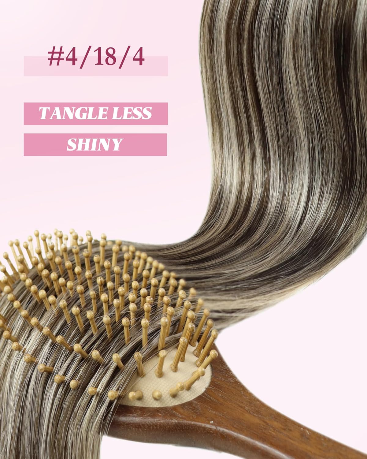 Detalle 2 de YoungSee Echthaar Microring Extensions Ombre 45 cm – Dunkelbraun/Aschblond, Remy Glatt