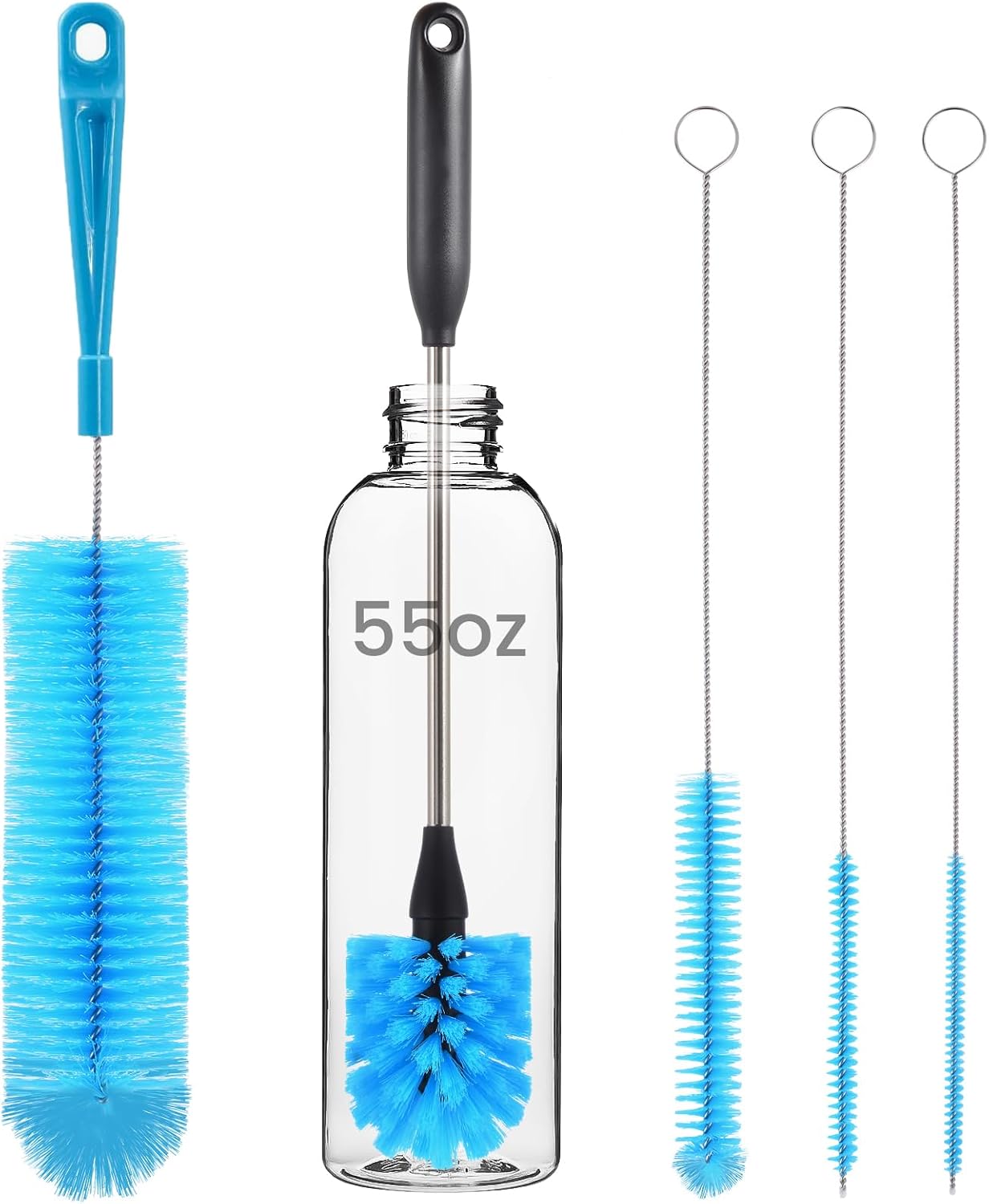 Detalle de PZLife 5-Piece Bottle Brush Set, Blue, with 15-Inch Stainless Steel Brush