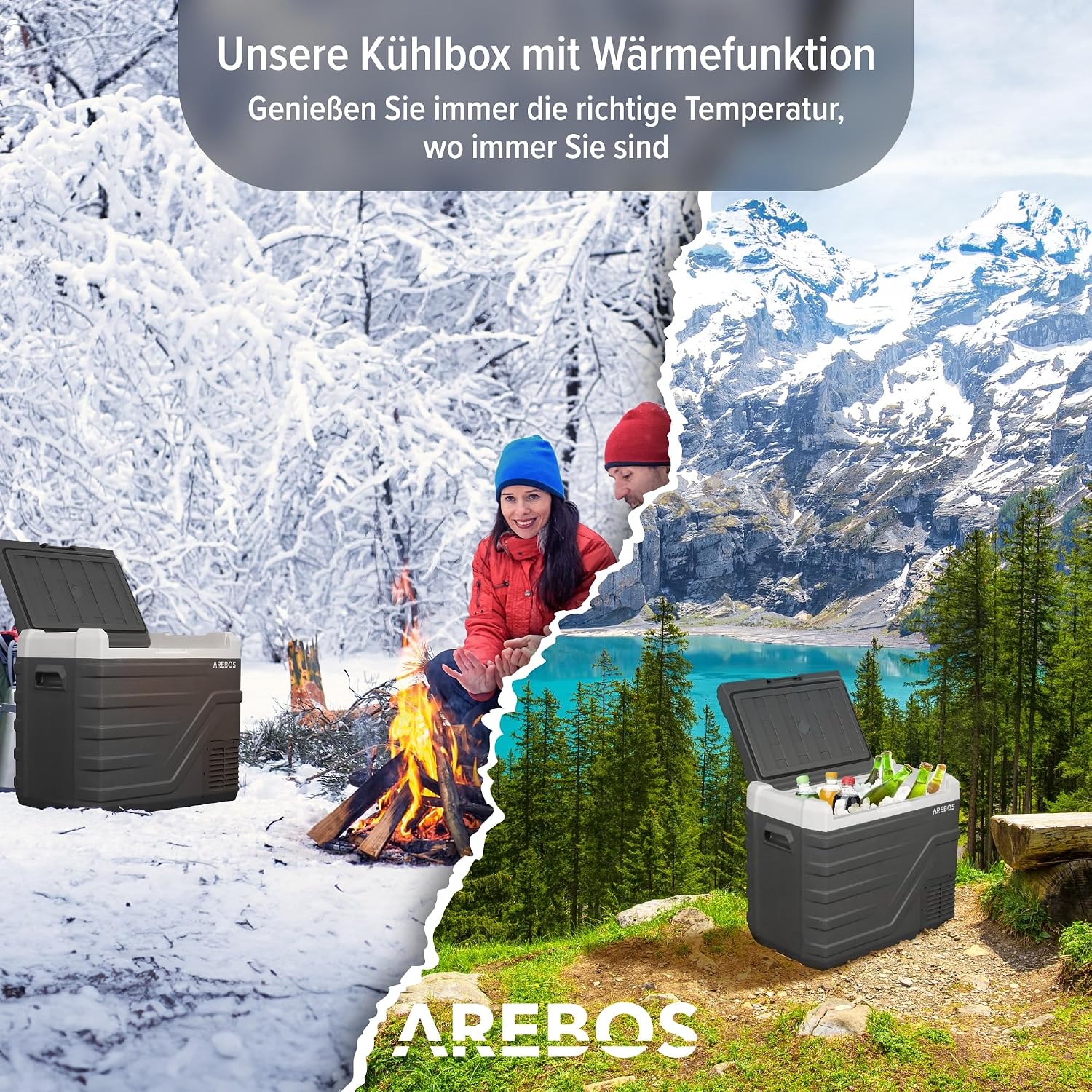Detalle de Arebos Kompressor Kühlbox 43 Liter – Mobile Gefrierbox mit APP, USB-Ladeanschluss und Smart-Steuerung