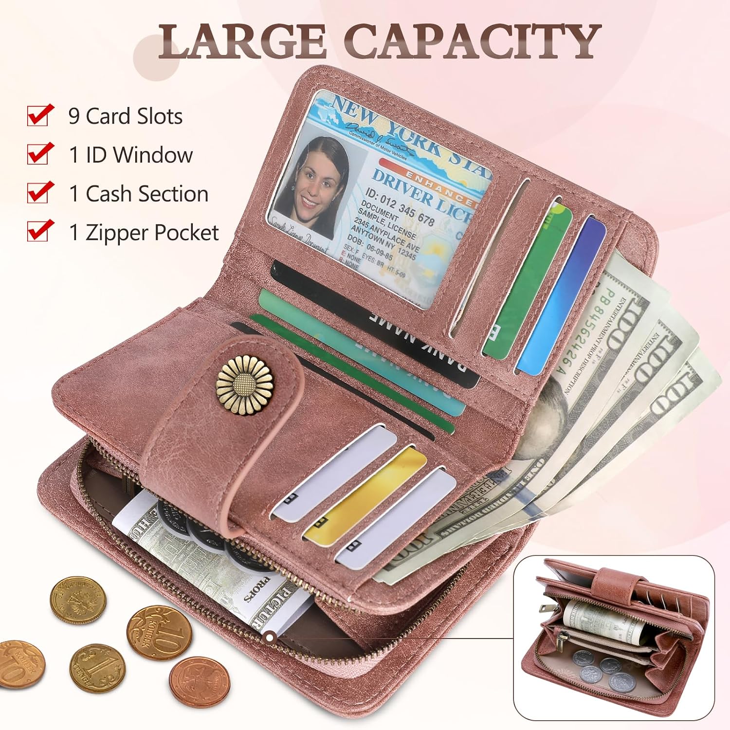 Thumbnail 1 de TEUEN Damen-Geldbörse mit RFID-Blockierung, Vintage-Design und großer Kapazität