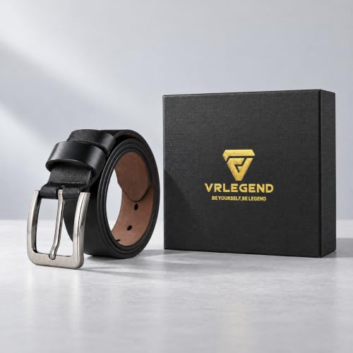 Detalle 2 de VRLEGEND Ceinture homme en cuir véritable noire, 120 cm, largeur 3,8 cm