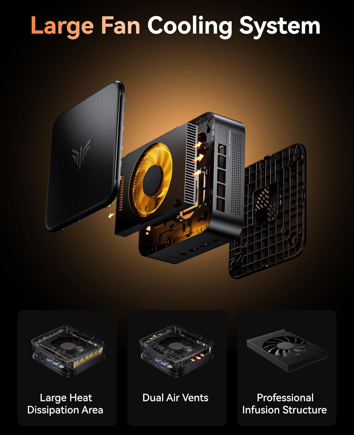 Detalle de NiPoGi E3B Mini PC – Ryzen 5 7430U, 16 GB RAM, 512 GB SSD, Radeon Vega 7