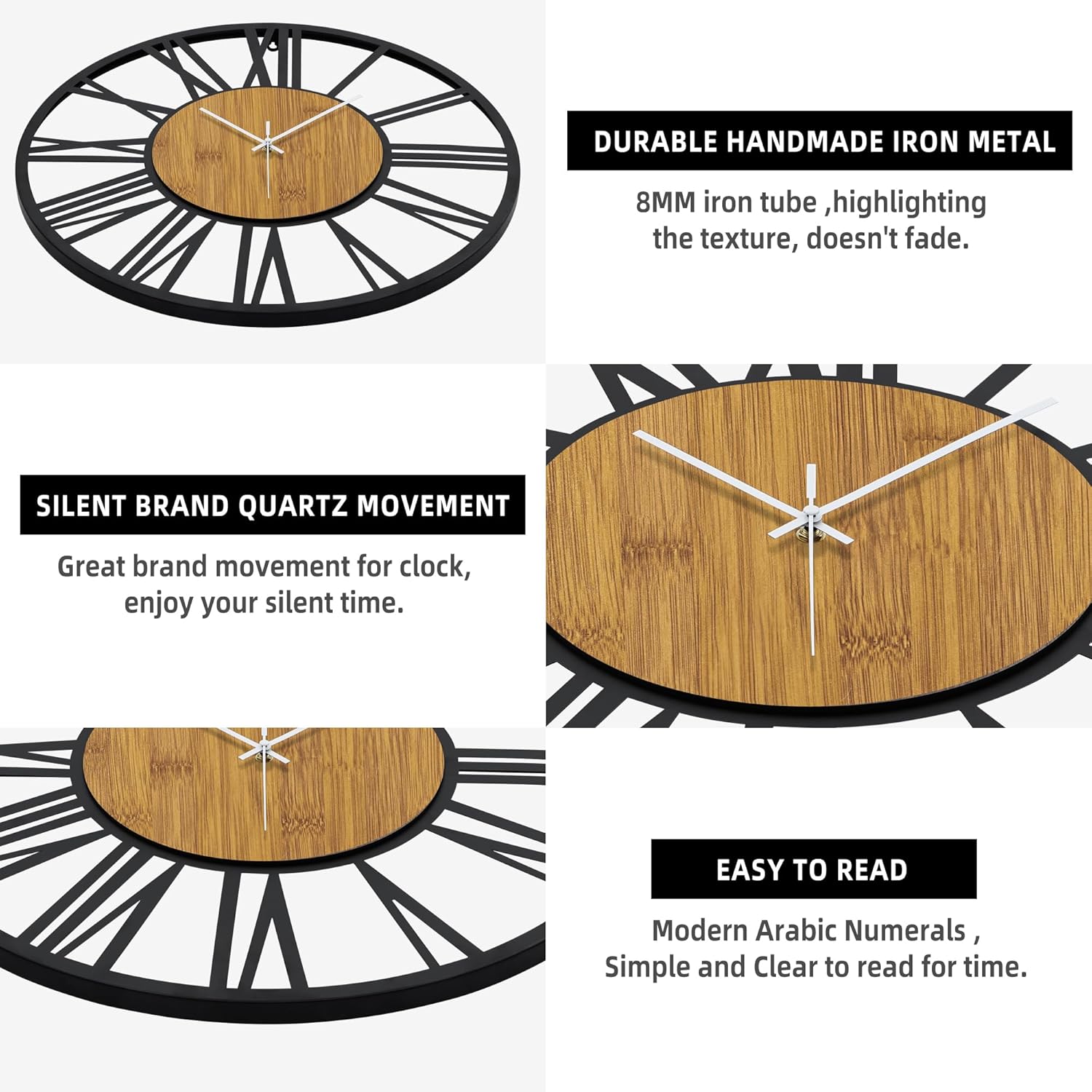 Thumbnail 2 de HAITANG - Elegante Reloj de Pared de Madera Negra ⏰