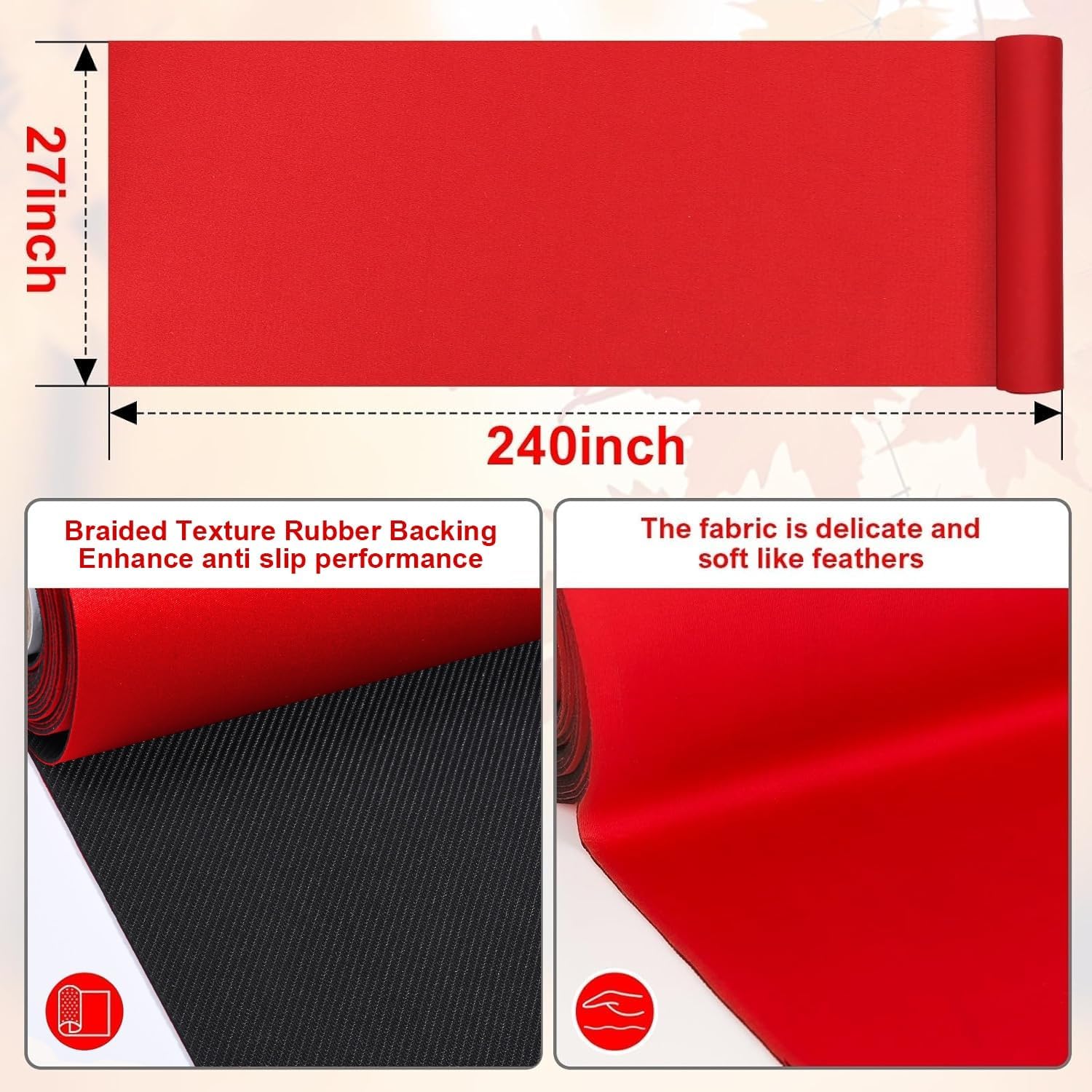 Detalle de BTYCityMao Red Carpet Floor Runner, Reusable Rubber-Backed Indoor/Outdoor Rug
