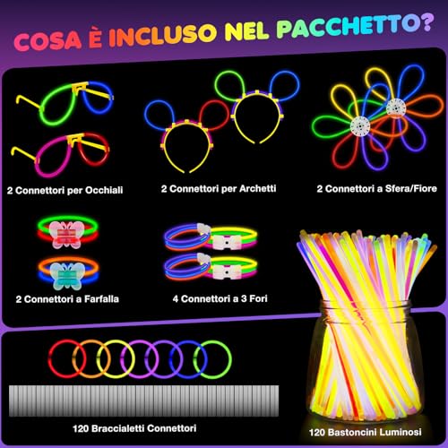 Detalle 2 de Ziitty Braccialetti Luminosi Fluorescenti 252 Fluo Party Kit: 100 Starlight e 132 Connettori per DIY