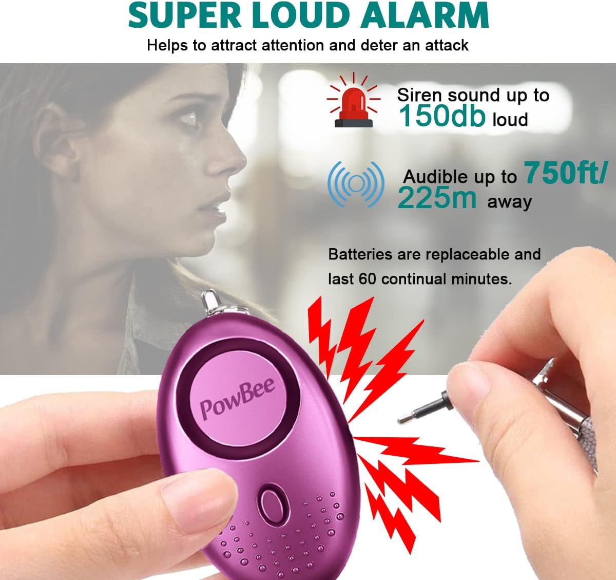 Detalle de Personal Safety Alarm Keychain 3 Pack 150dB