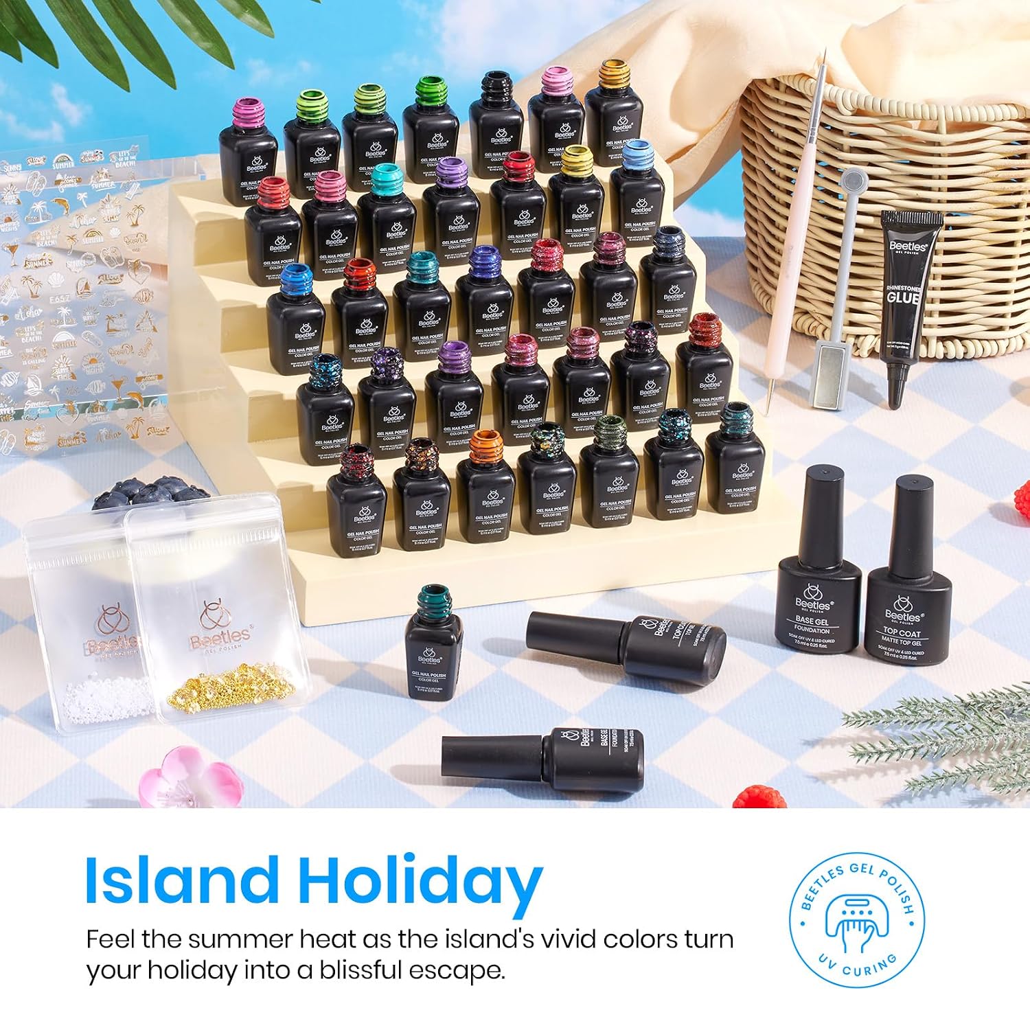 Detalle de Beetles 36-Color Gel Nail Polish Kit with Cat Eye, Glitter and Solid Finishes