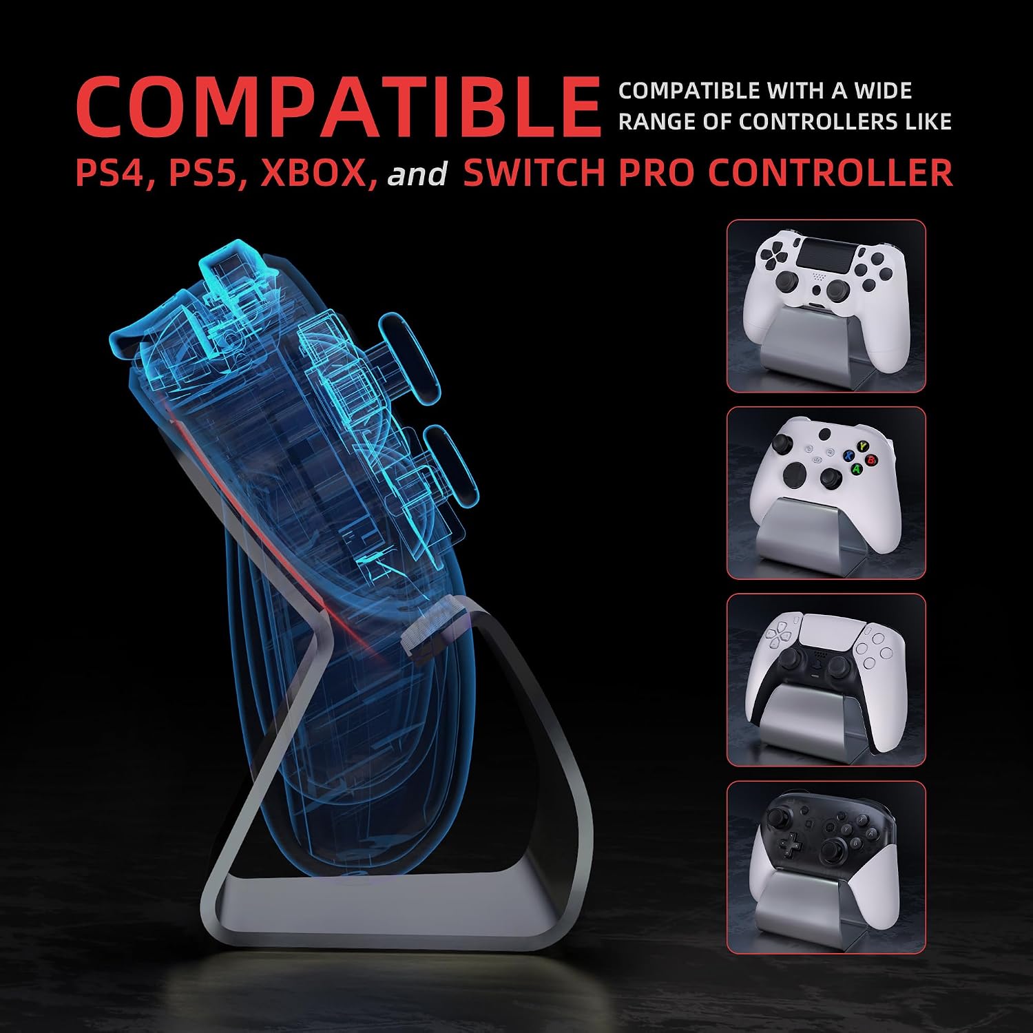 Thumbnail 1 de playvital Stand-AL Game Controller Stand (2 Pack) – Aluminium Display Holder for PS5, PS4, Xbox, Switch Pro – Grey