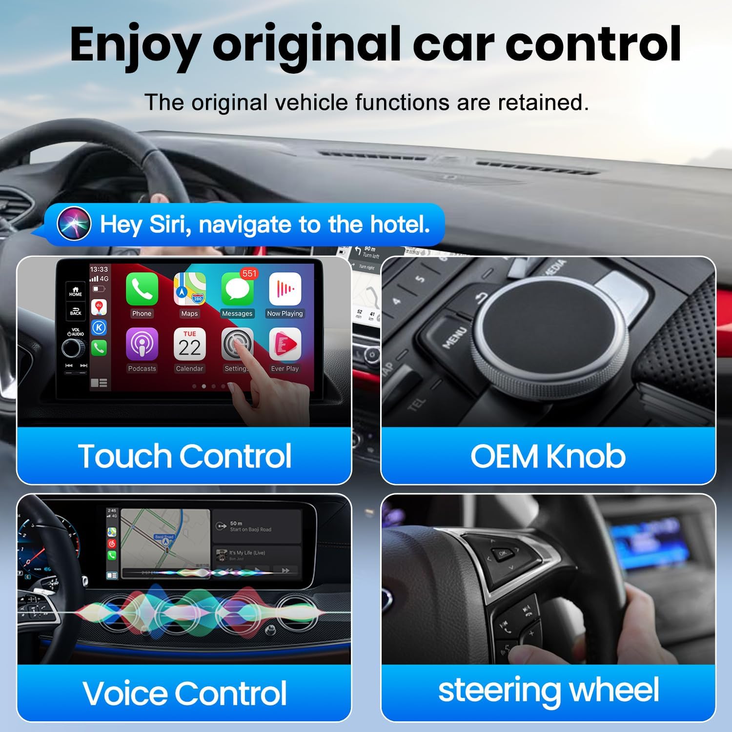 Detalle de MMB CP-Ultra 2026 Wireless CarPlay Adapter (Wi‑Fi 6 + Bluetooth 5.4, Plug & Play)