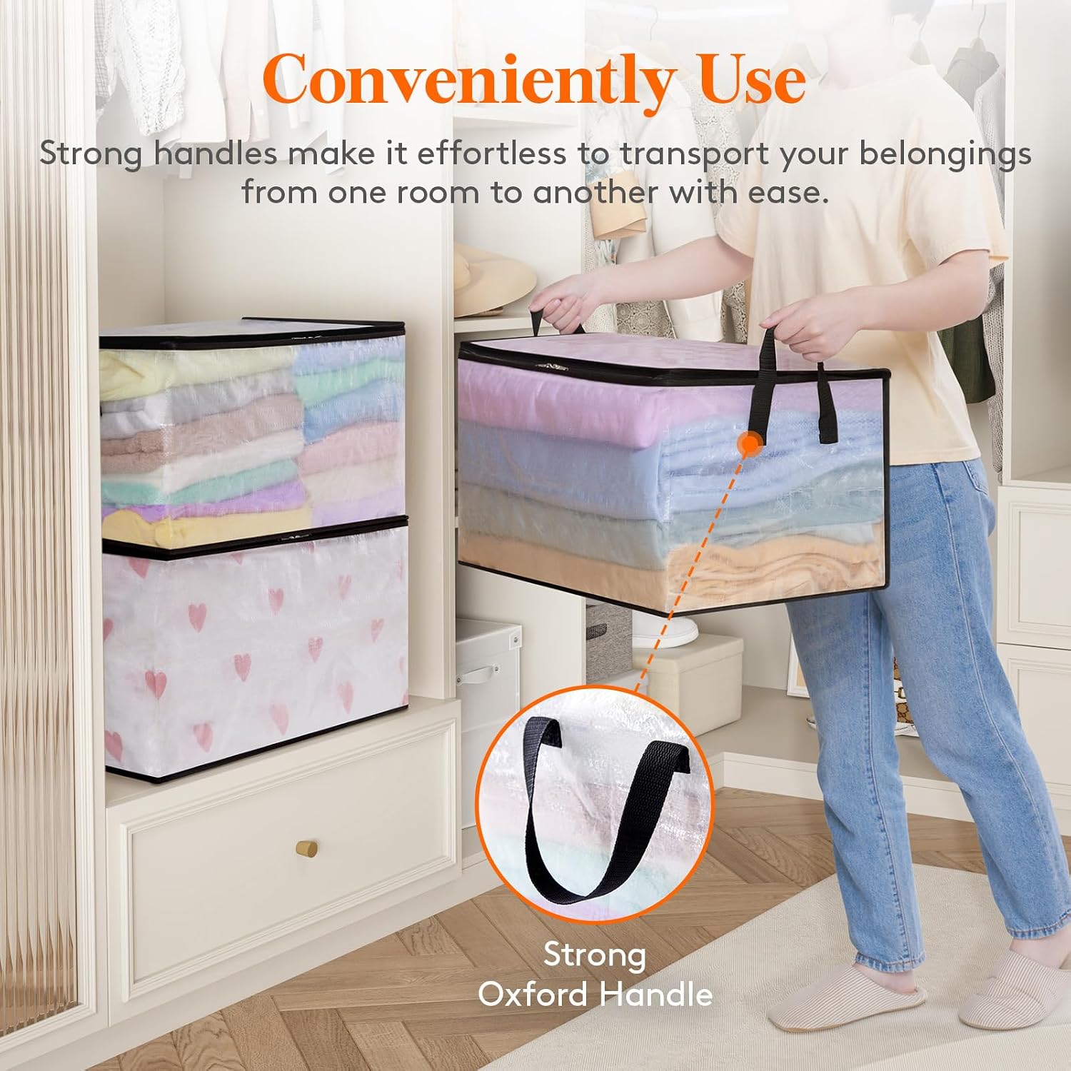 Detalle de Lifewit 3-Pack 60L Plastic Storage Bags, Clear PP, Foldable with Zipper Lids