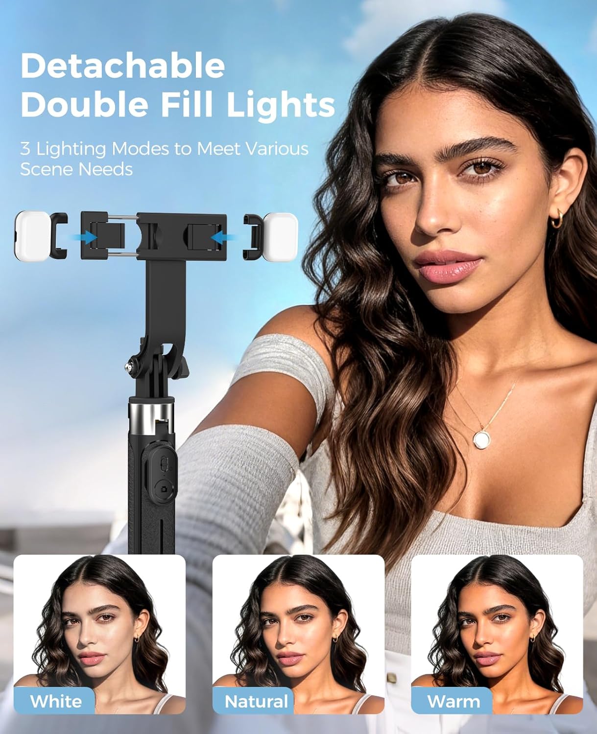 Thumbnail 1 de RISEOFLE 43" Selfie Stick Tripod with Light