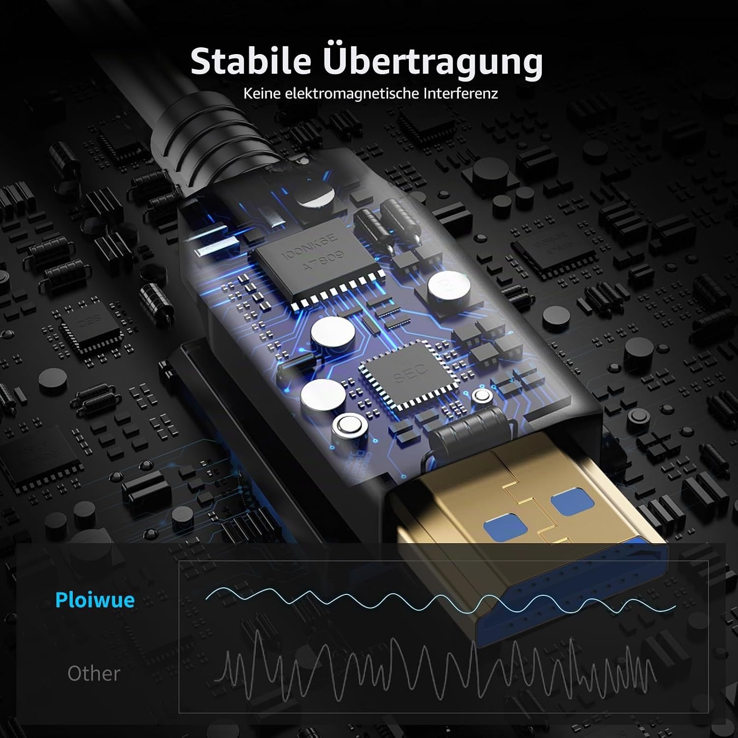 Detalle de Plowaroe 8K HDMI Glasfaserkabel 35 m – Ultra High Speed über Glasfaser, HDMI 2.1