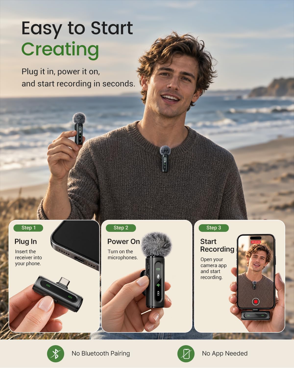 Detalle de Unknown USB C Lavalier Microphone Wireless Mini Mic for Vlogging 🎤