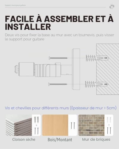 Thumbnail 7 de Donner Support Mural pour Guitare Noir — Porte-guitare mural automatique, pour toutes guitares