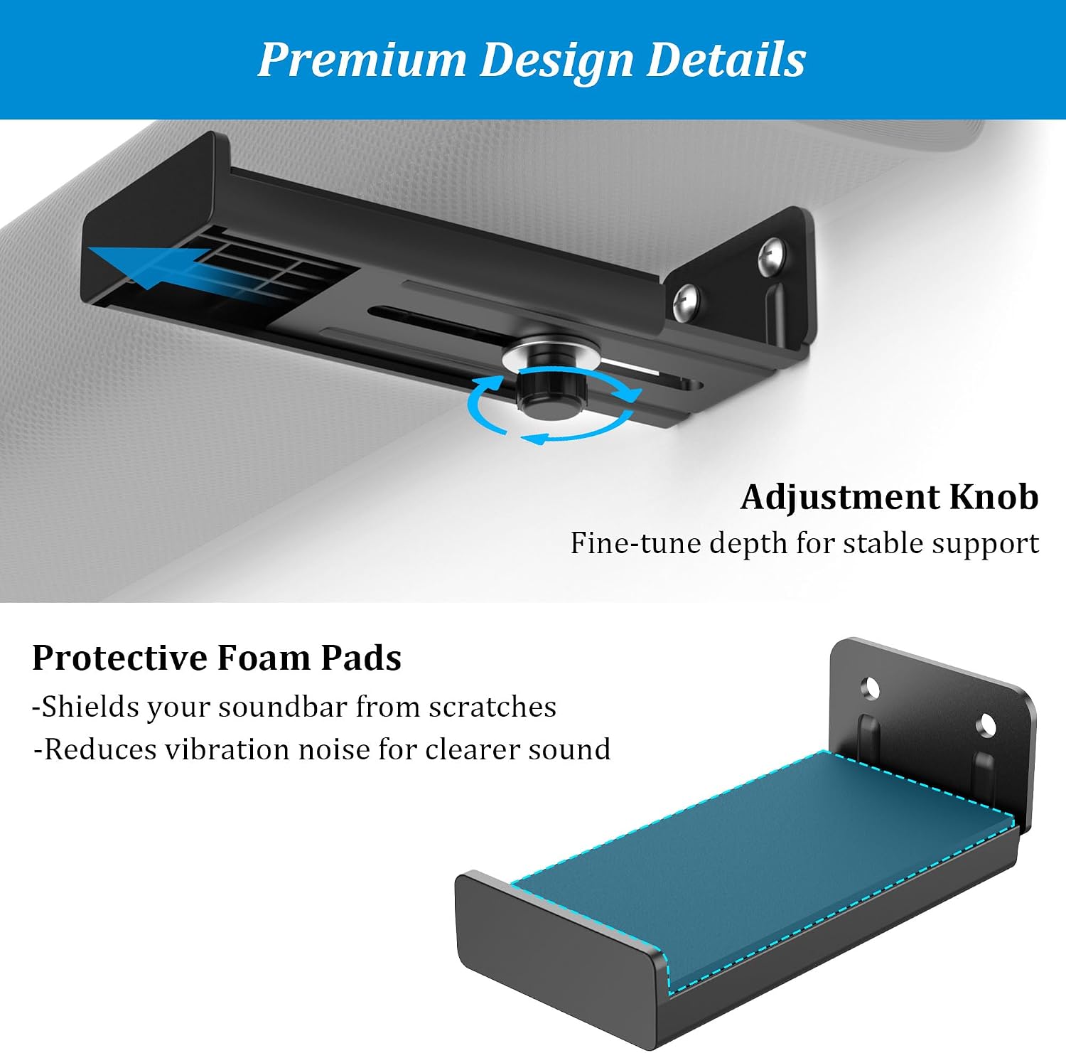 Detalle de PlusAcc Soundbar Wall Mount – Adjustable, Universal Fit for Most Soundbars