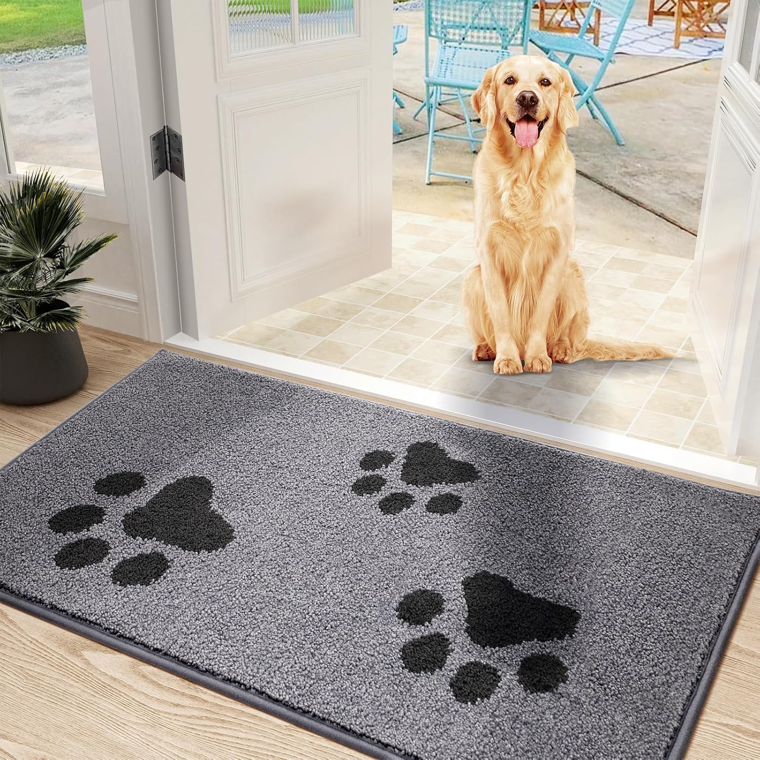 Detalle de Mibao MBTR304-6090-GY hondenmat voor binnen, 60 x 90 cm, absorberend en wasbaar