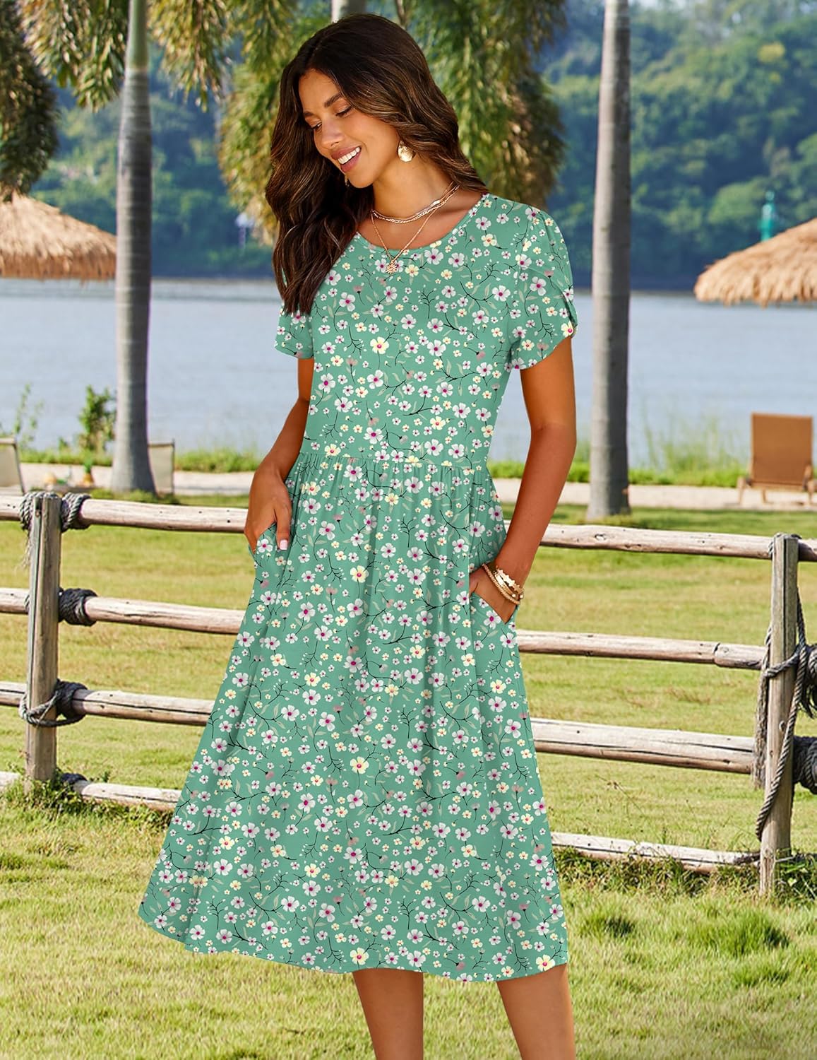 Thumbnail 3 de HOTOUCH Women's Summer A-Line Midi Dress: Floral, Pockets, Flowy Comfort